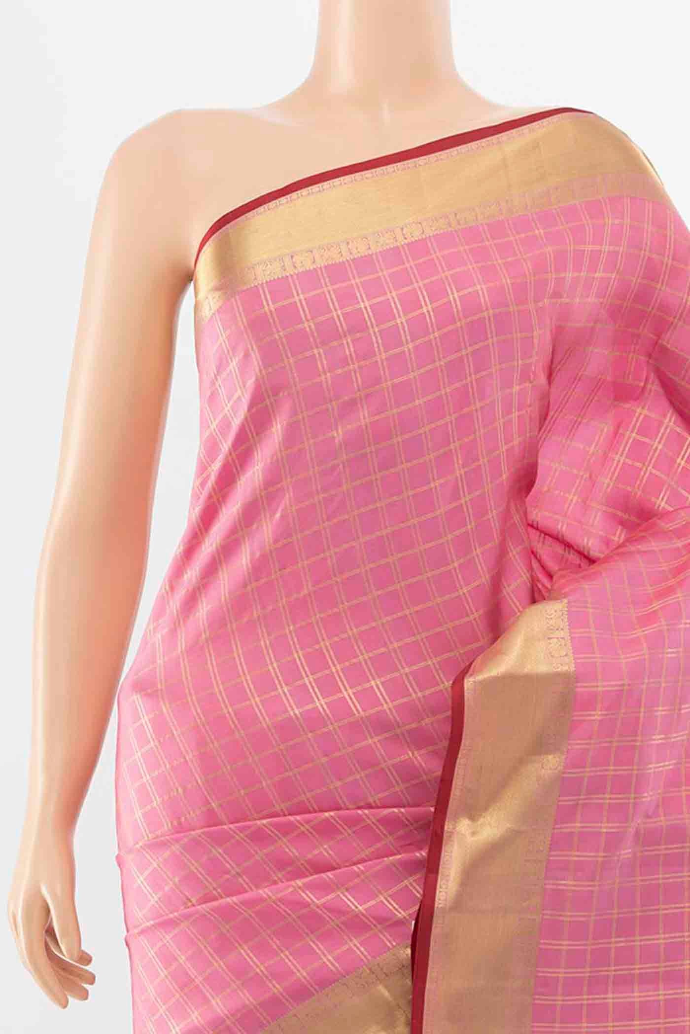 Rose pink Kanchipuram Silk Saree - Image 2