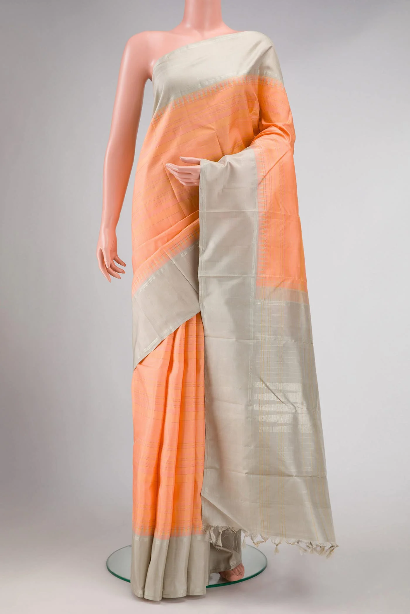 Pure Silk Pure Zari Peach Kanjivaram Saree