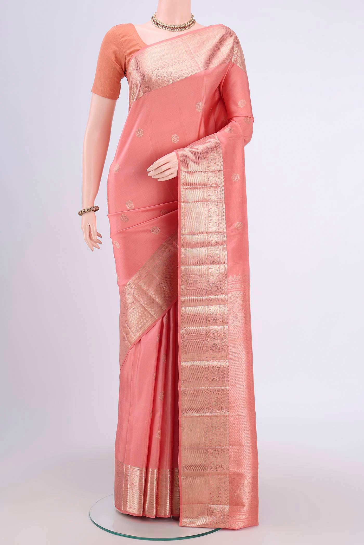 Rose pink Kanjivaram Silk Saree