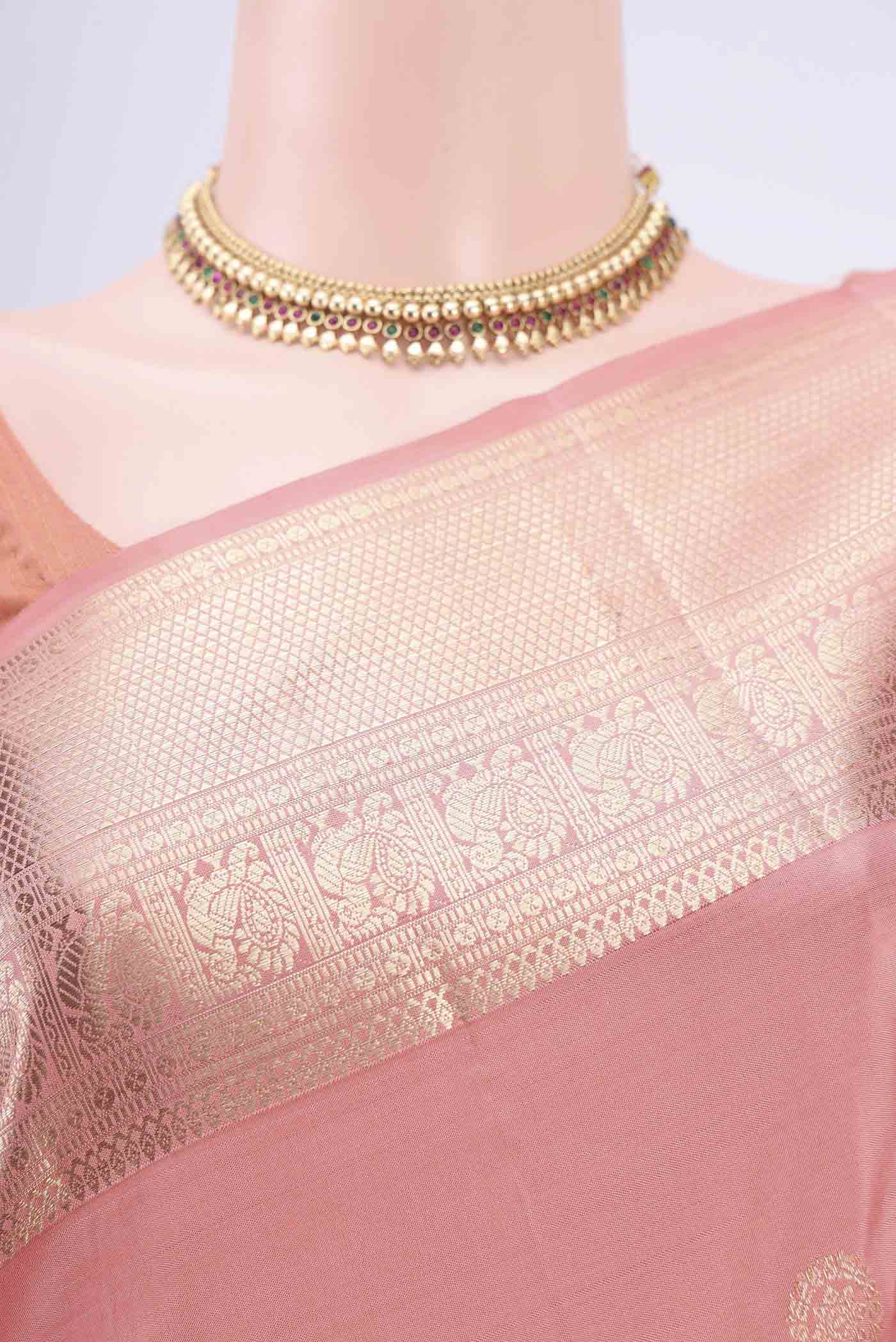 Rose pink Kanjivaram Silk Saree - Image 2