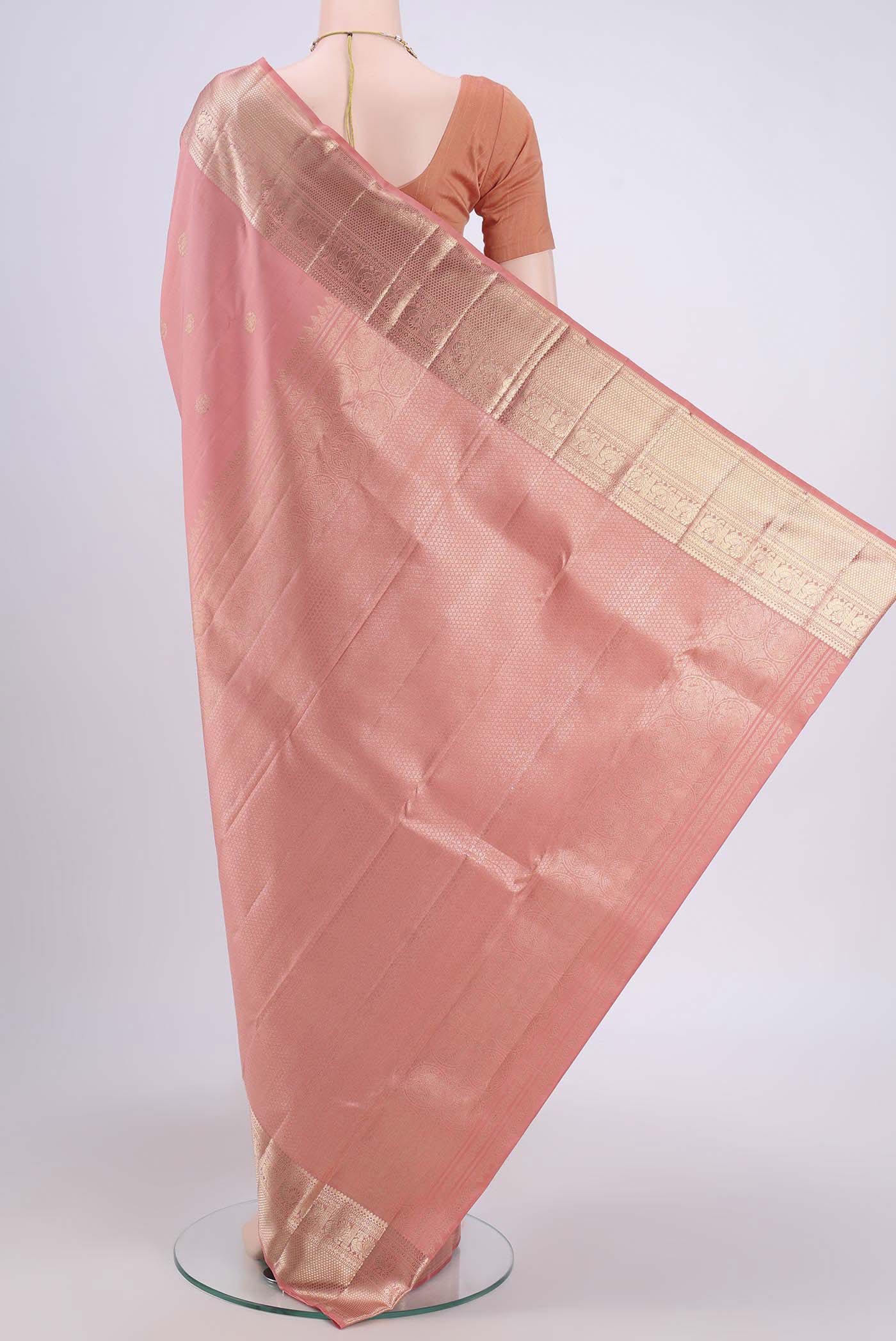Rose pink Kanjivaram Silk Saree - Image 3