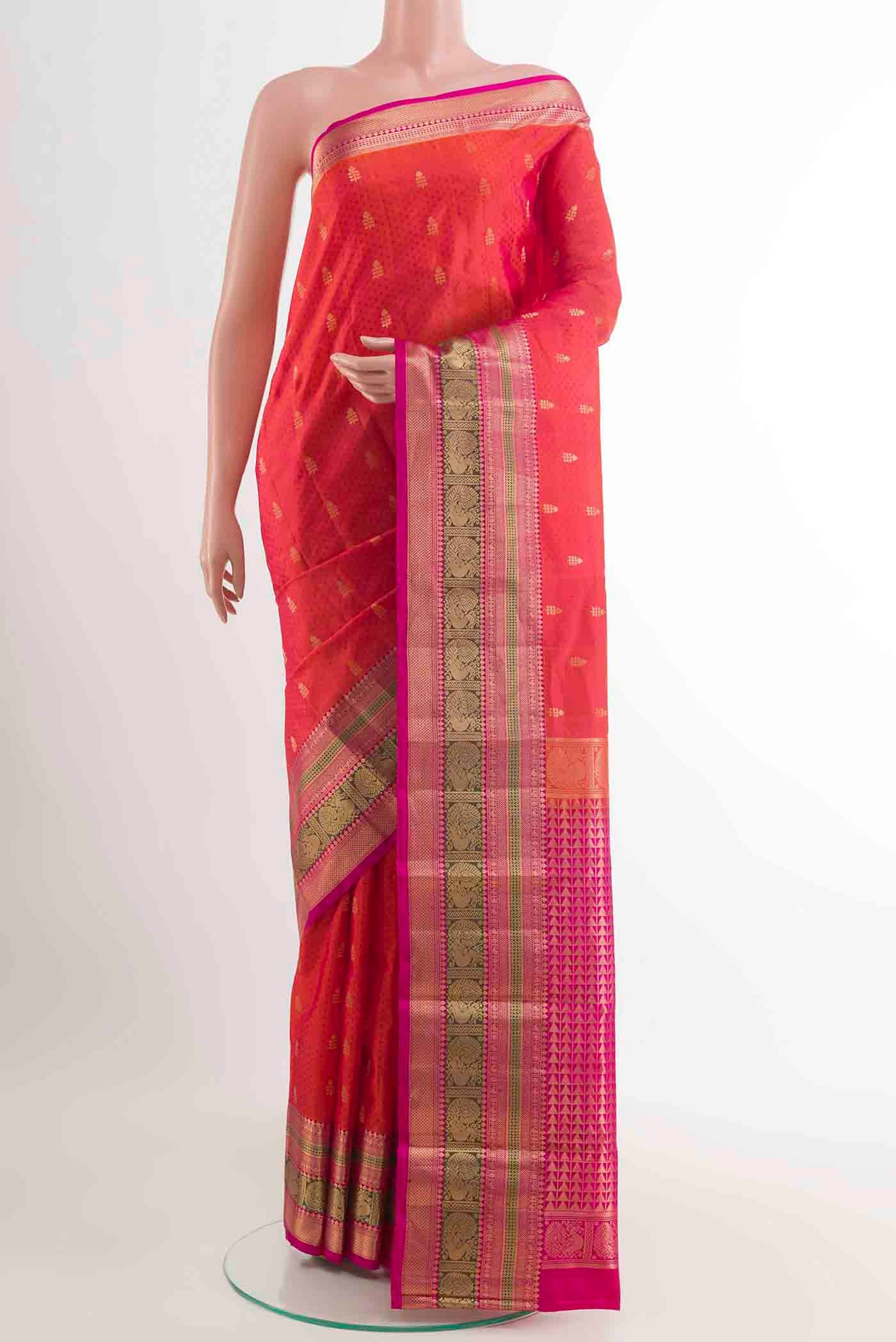 Orange with Pink Color Kanjivaram Silk Saree