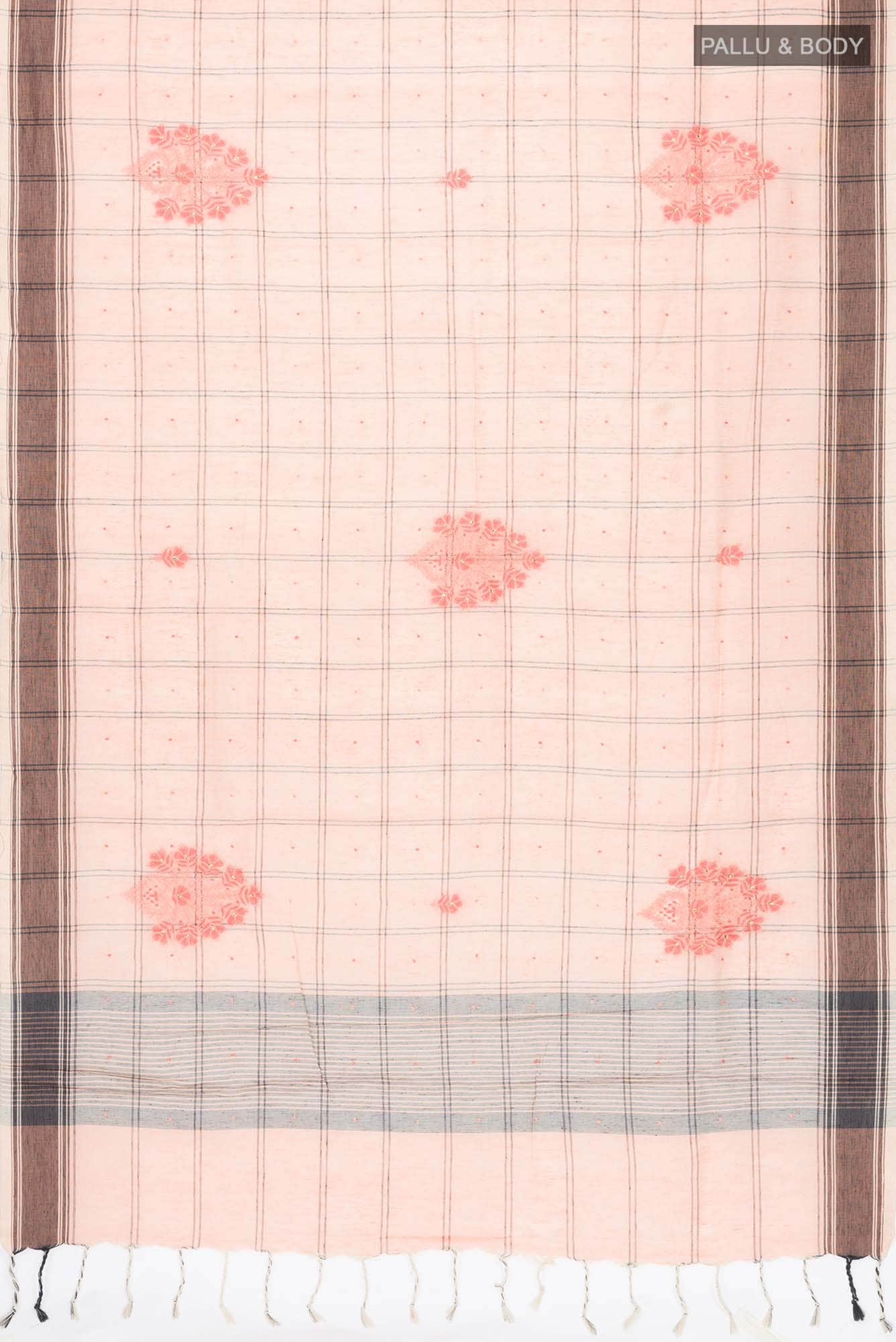 Peach Linen Cotton Saree - Image 2