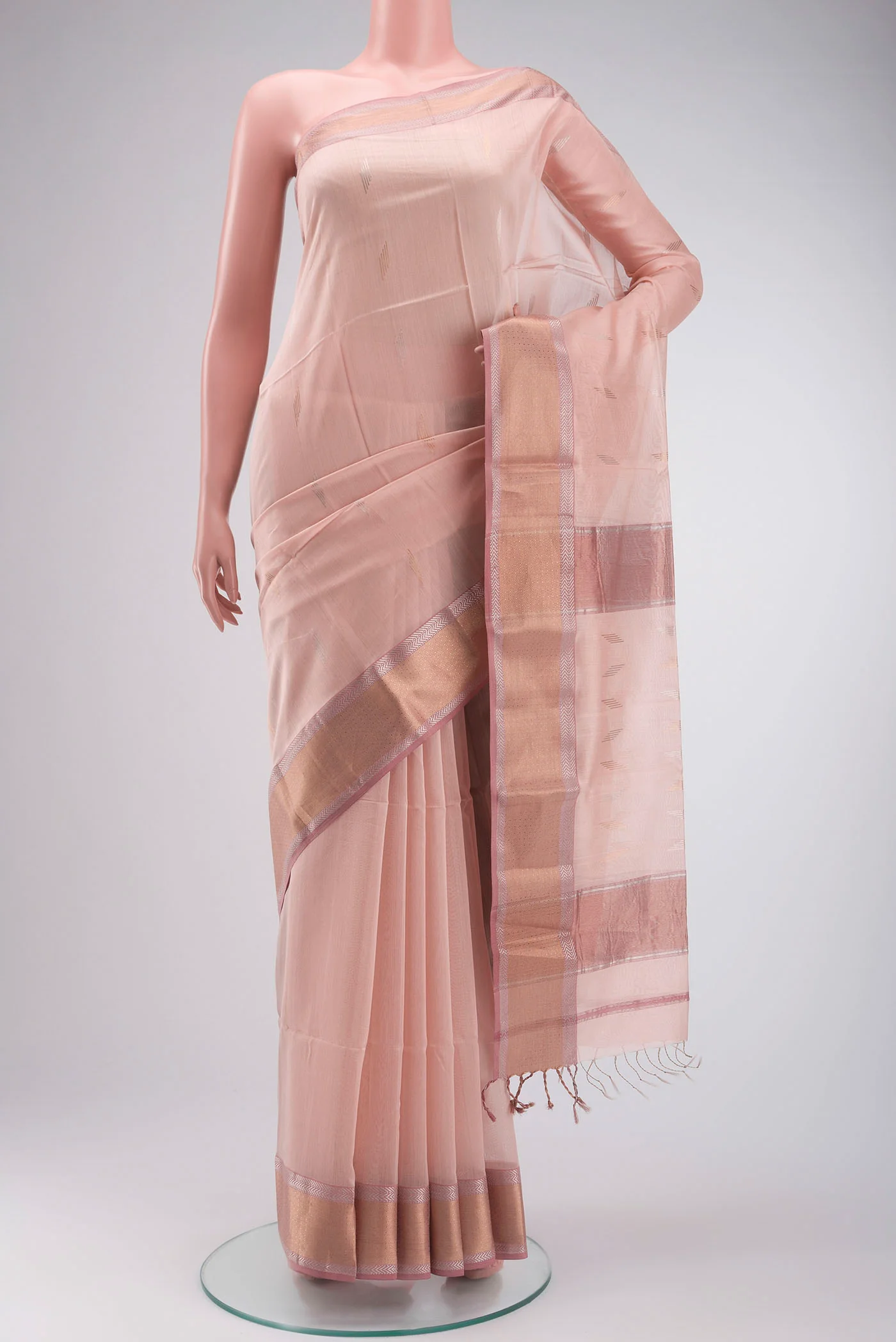 Peach Maheshwari Silk Cotton Saree