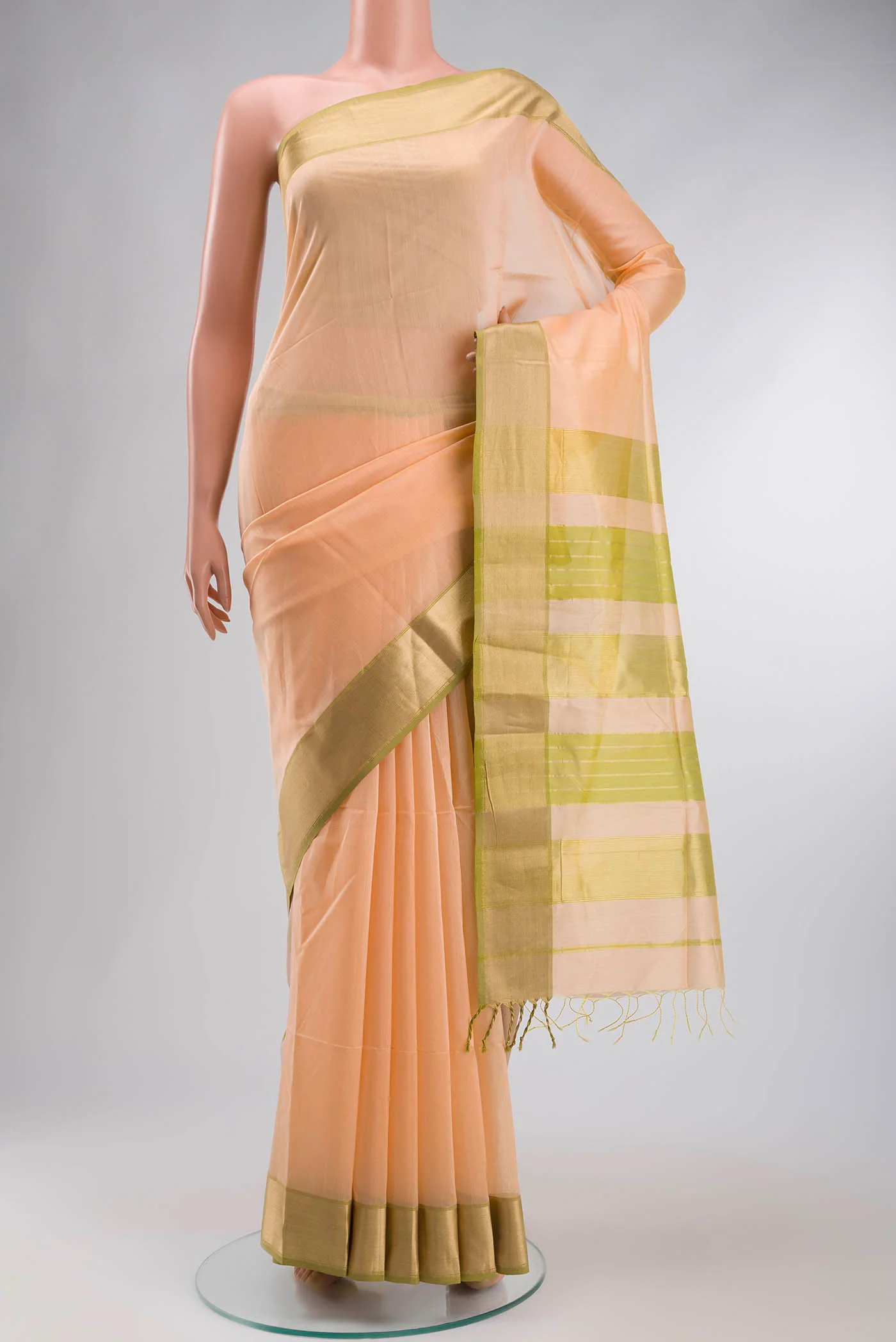 Peach Maheshwari Silk Cotton Saree