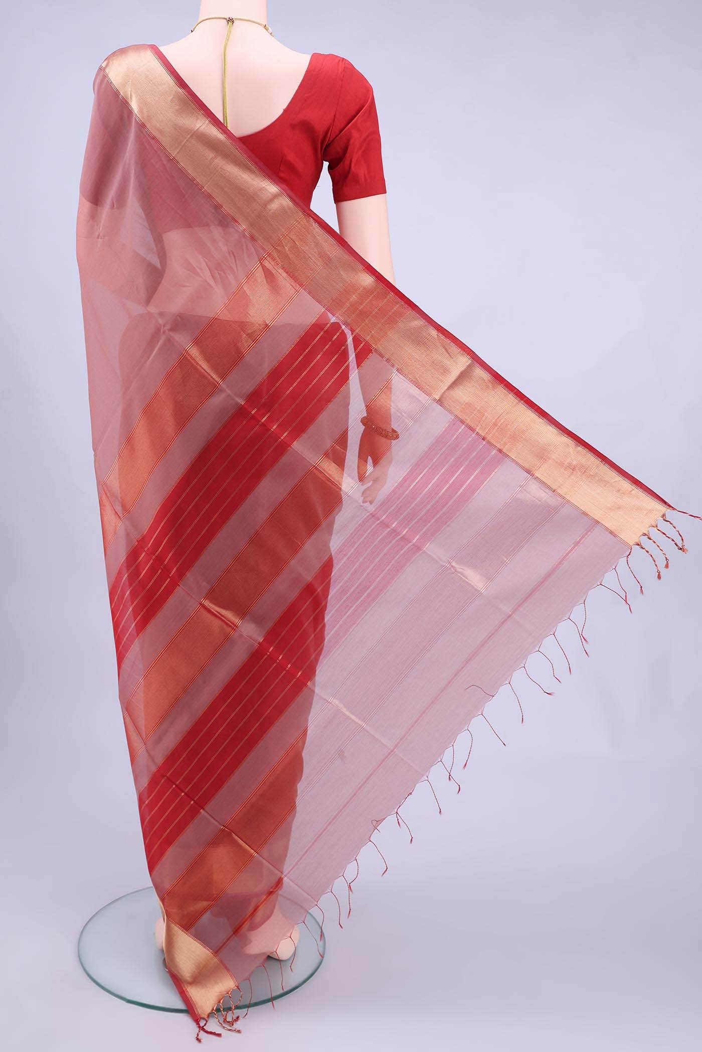Peach Maheshwari Silk Cotton Saree - Image 2