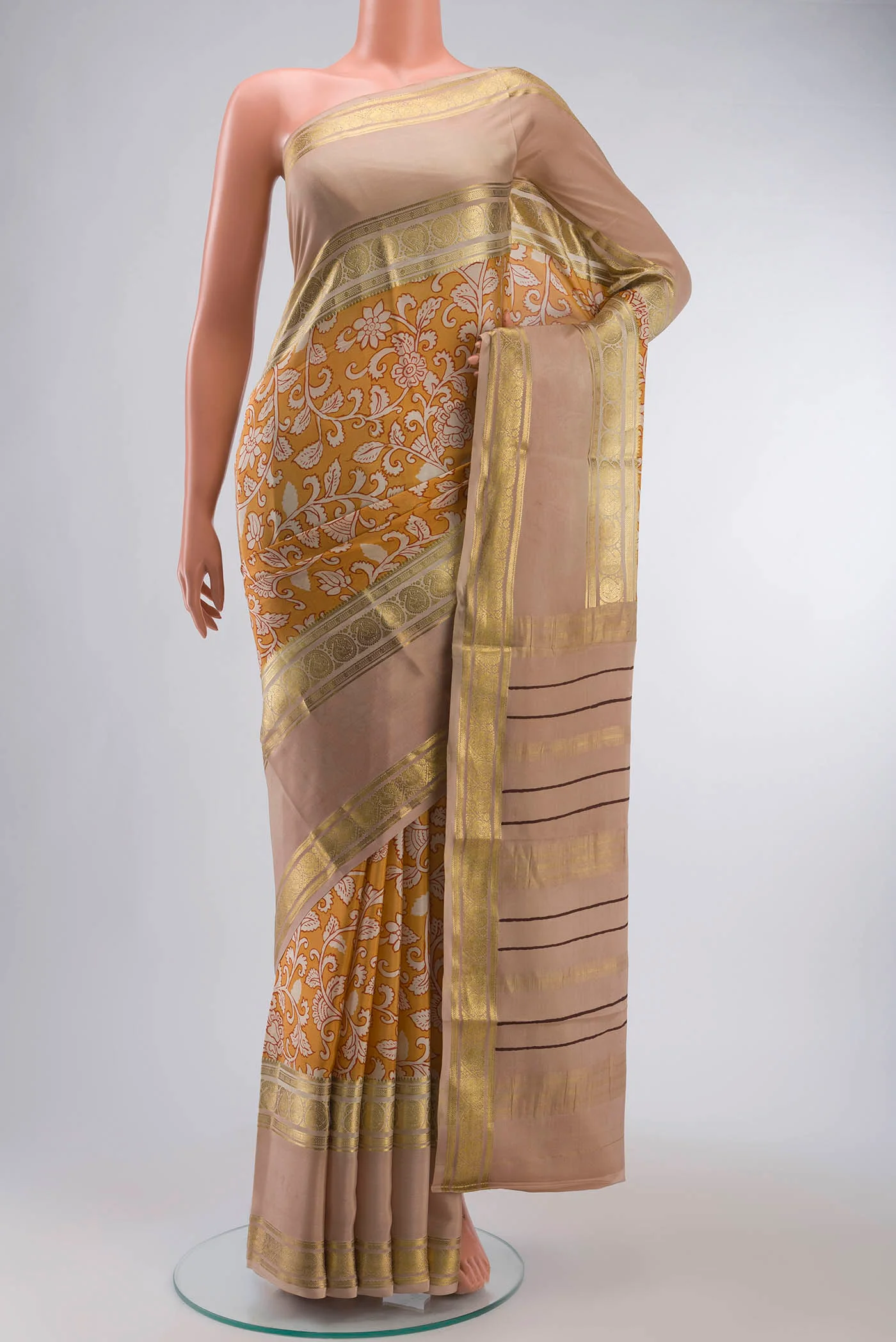Peach Mysore Crepe Saree