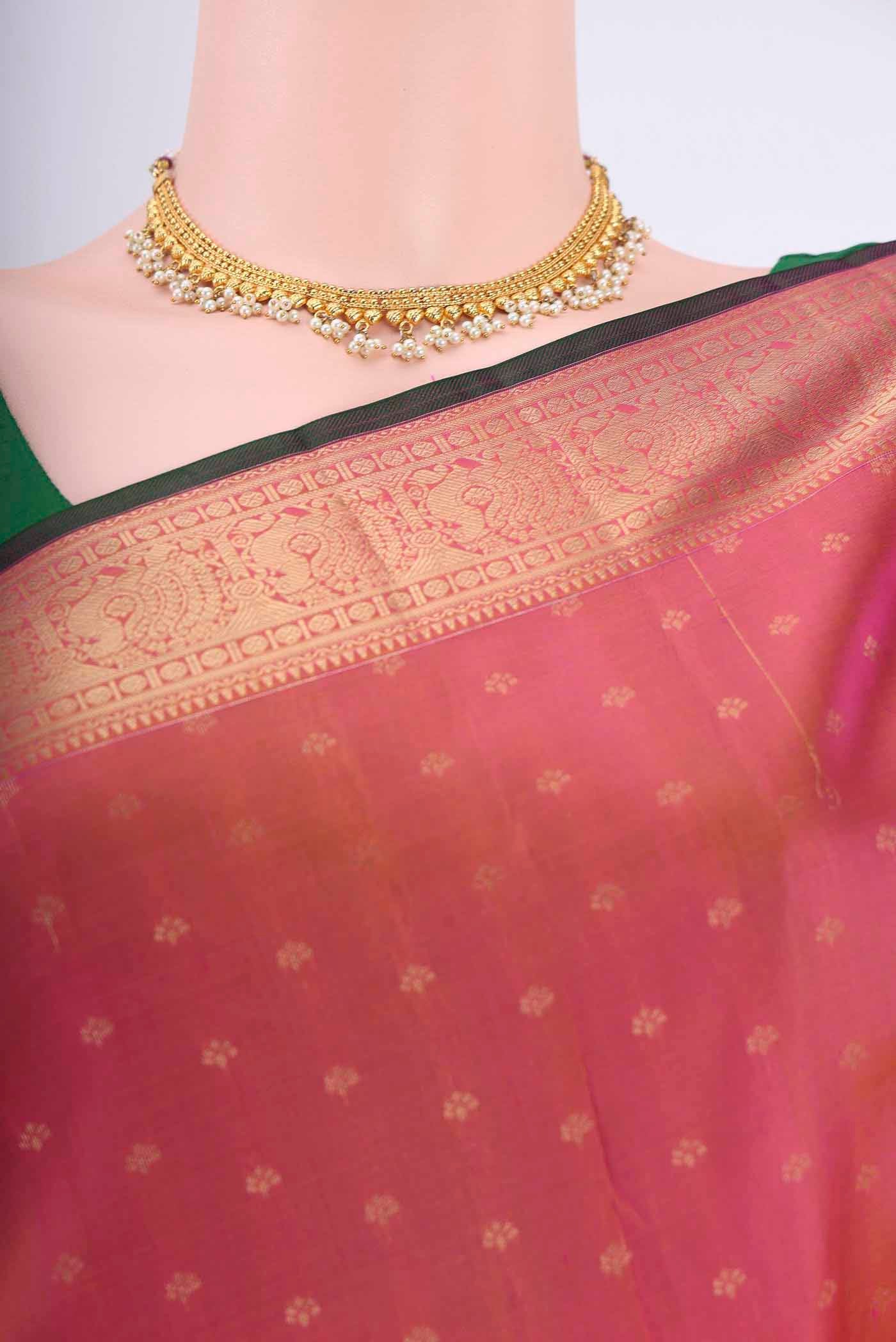 Rose pink Kanchipuram Silk Saree - Image 2