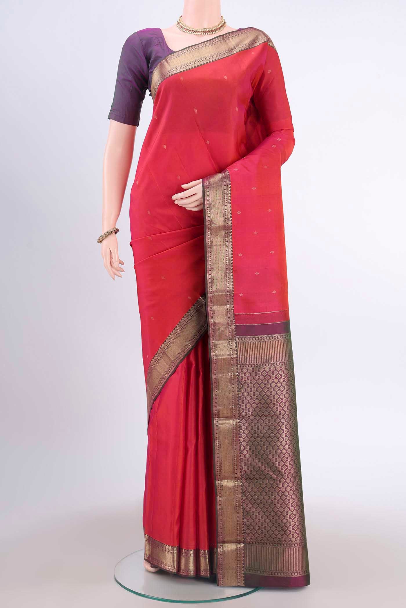 Pink with Orange Color Kanchipuram Silk Saree