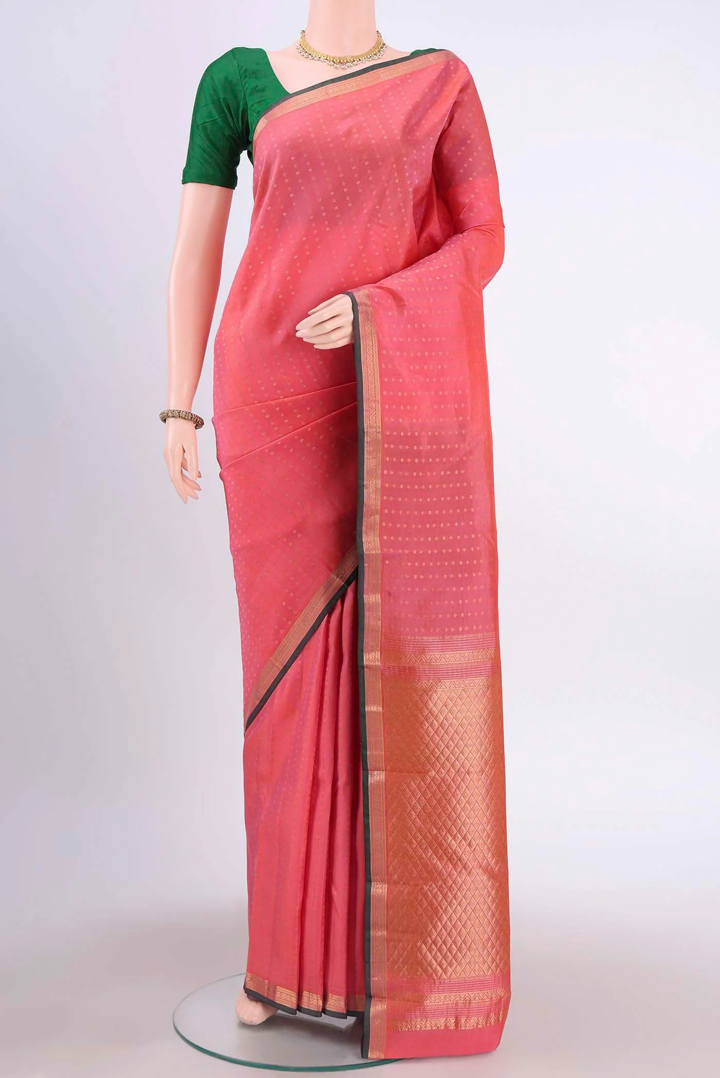 Rose pink Kanchipuram Silk Saree