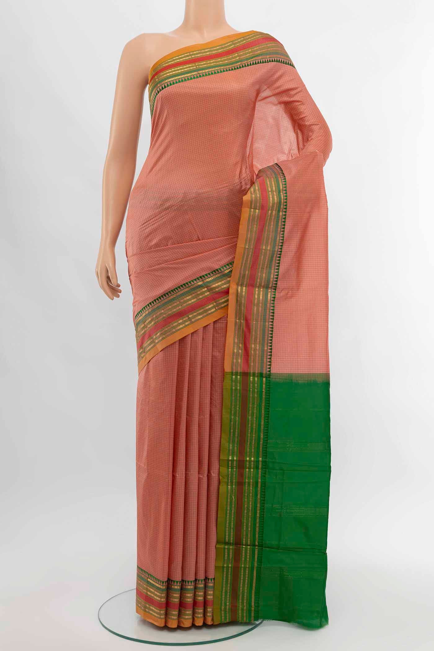 Peach Narayanpet Silk Saree
