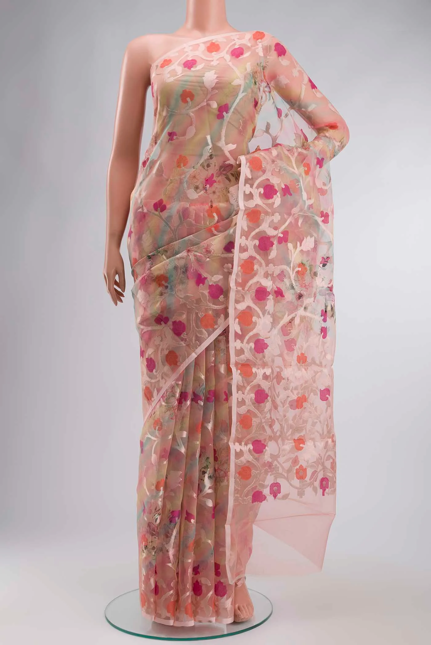 Peach Organza Silk Saree