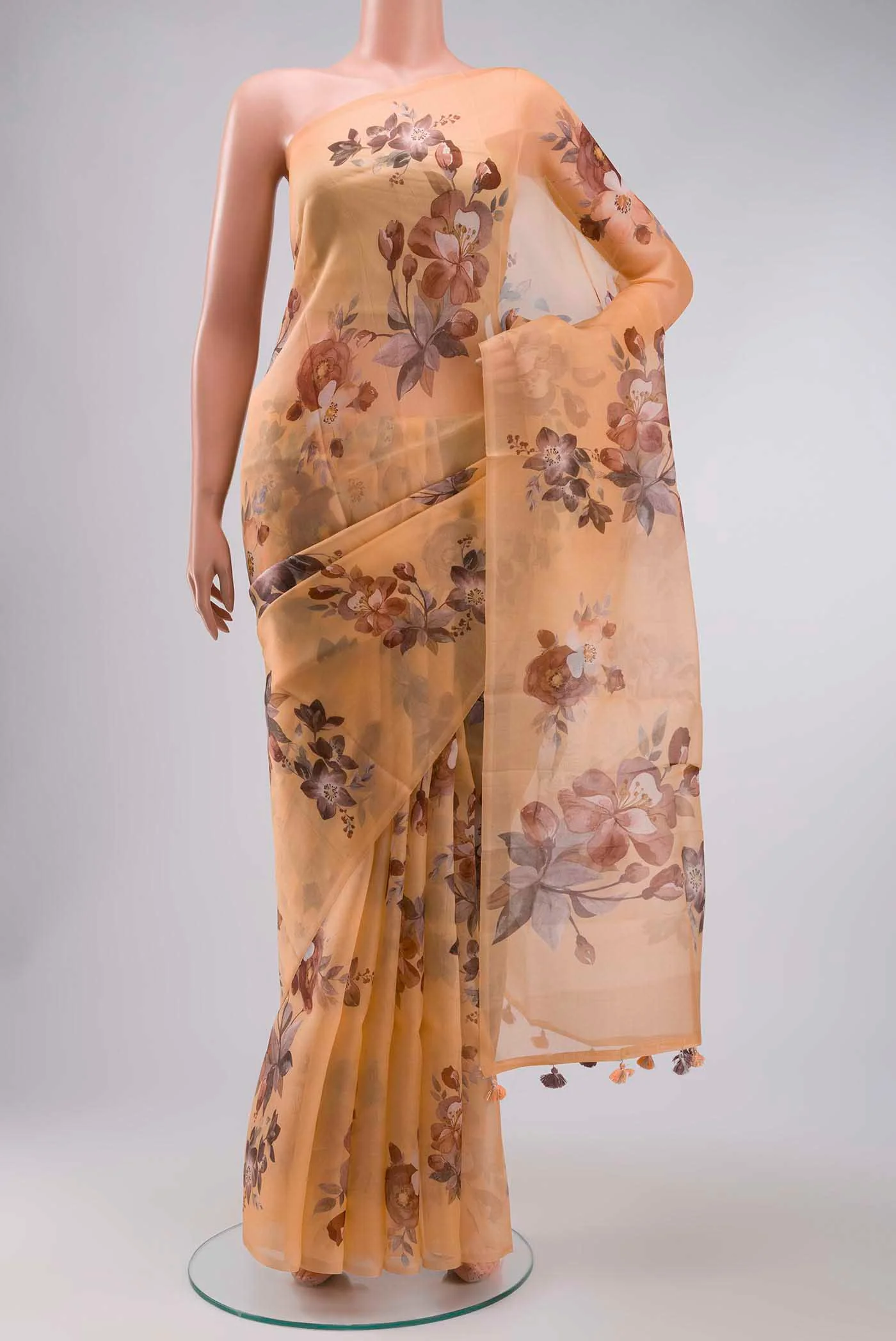 Peach Organza Silk Saree