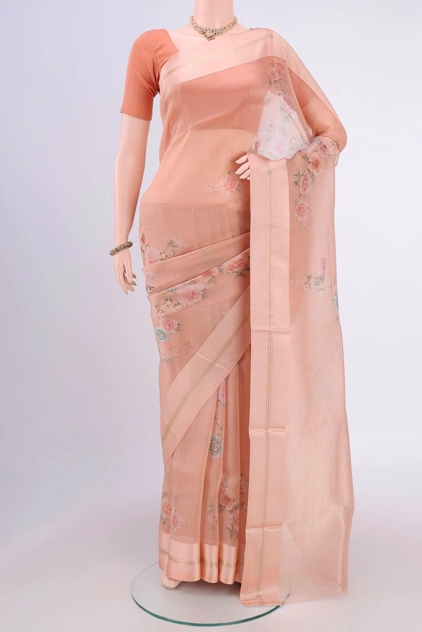 Peach Organza Silk Saree