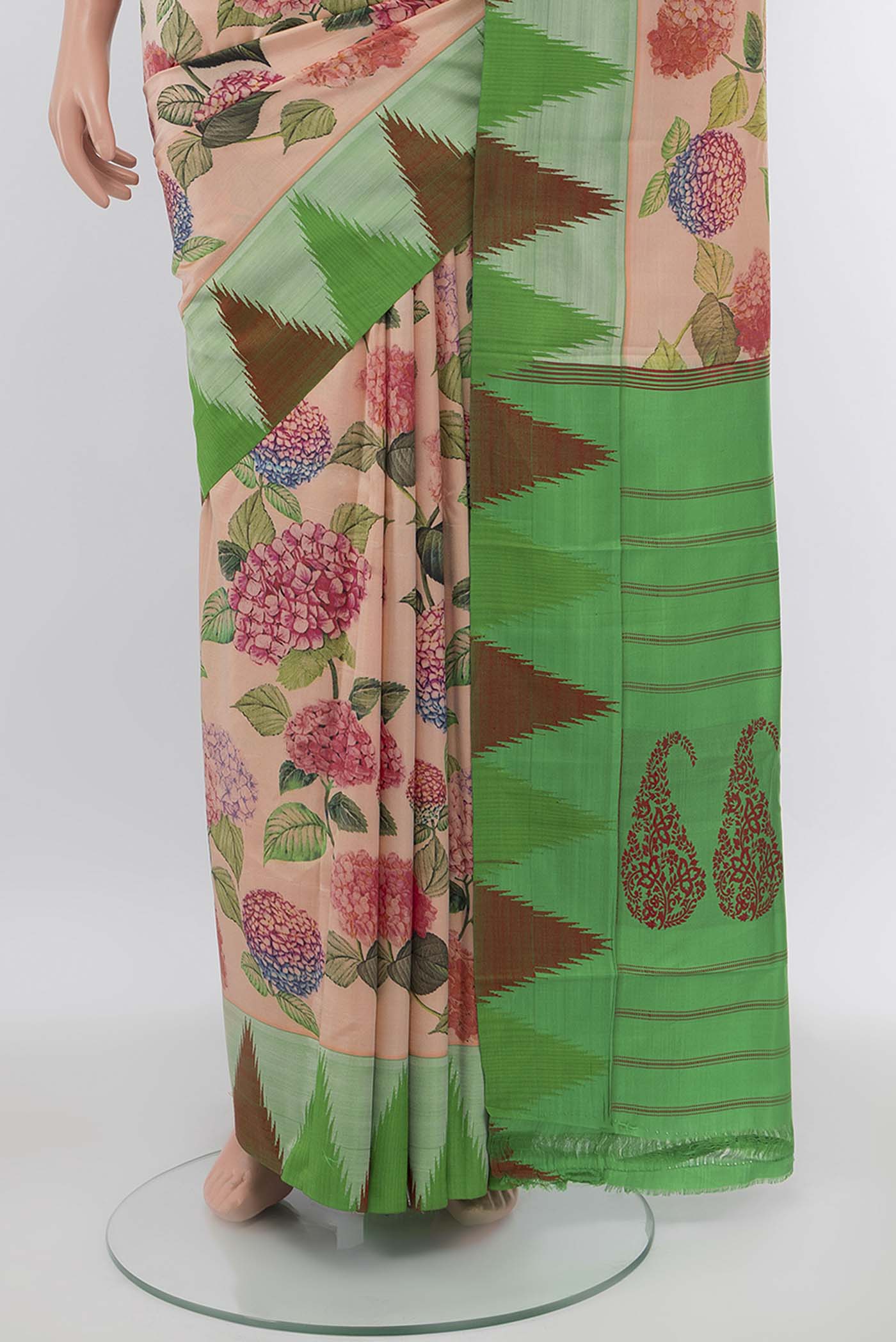 Peach Printed Silk Saree - Image 3