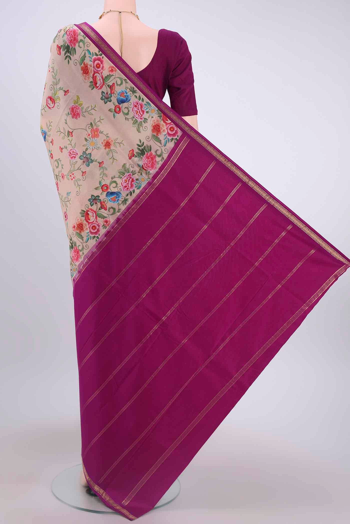 Peach Printed Silk Saree - Image 3