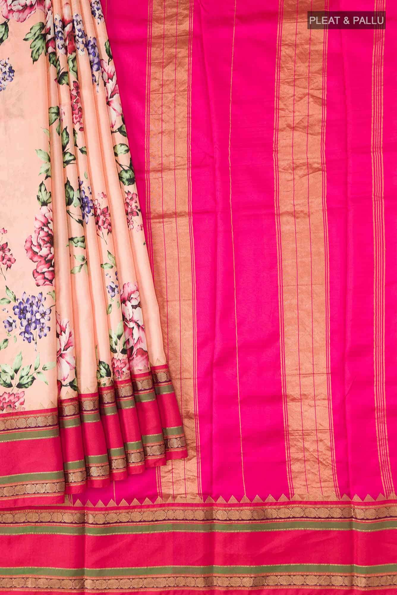 Peach Printed Silk Saree - Image 2