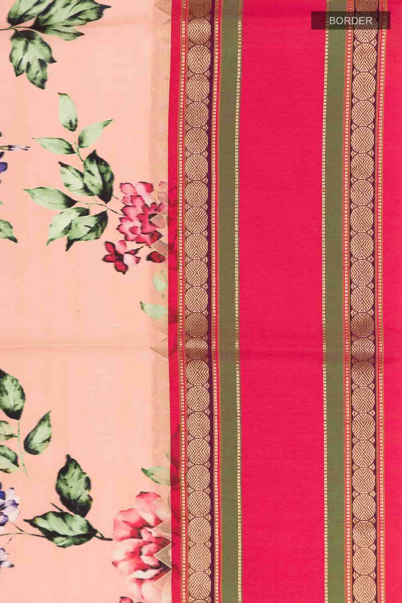 Peach Printed Silk Saree - Image 5