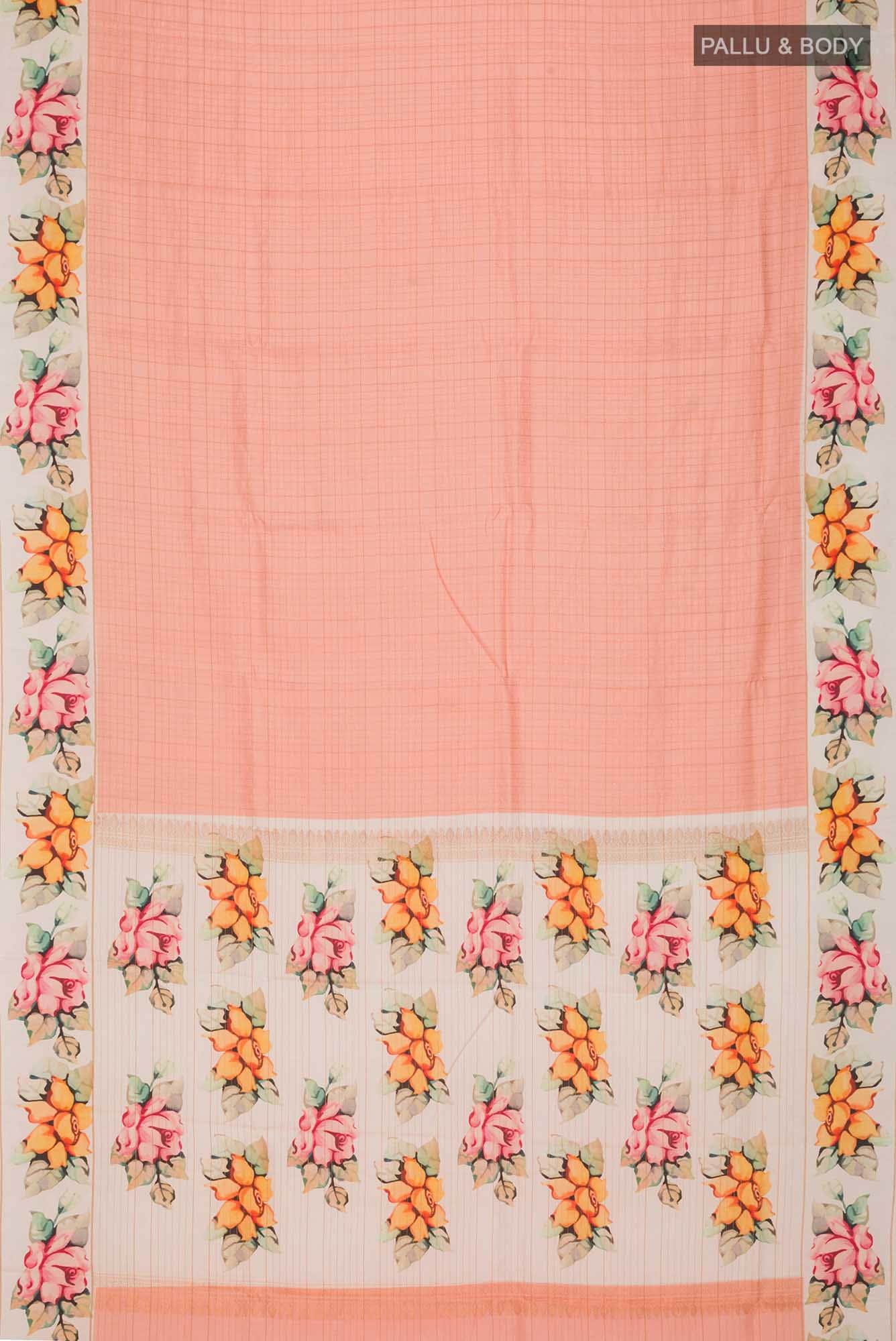 Peach Printed Silk Saree - Image 4