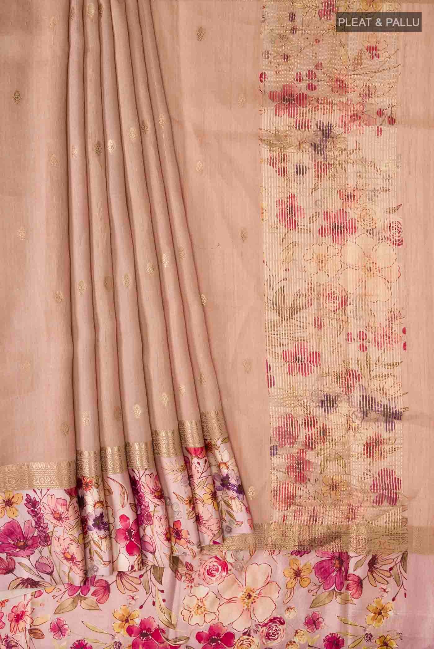 Peach Tussar Silk Saree - Image 4