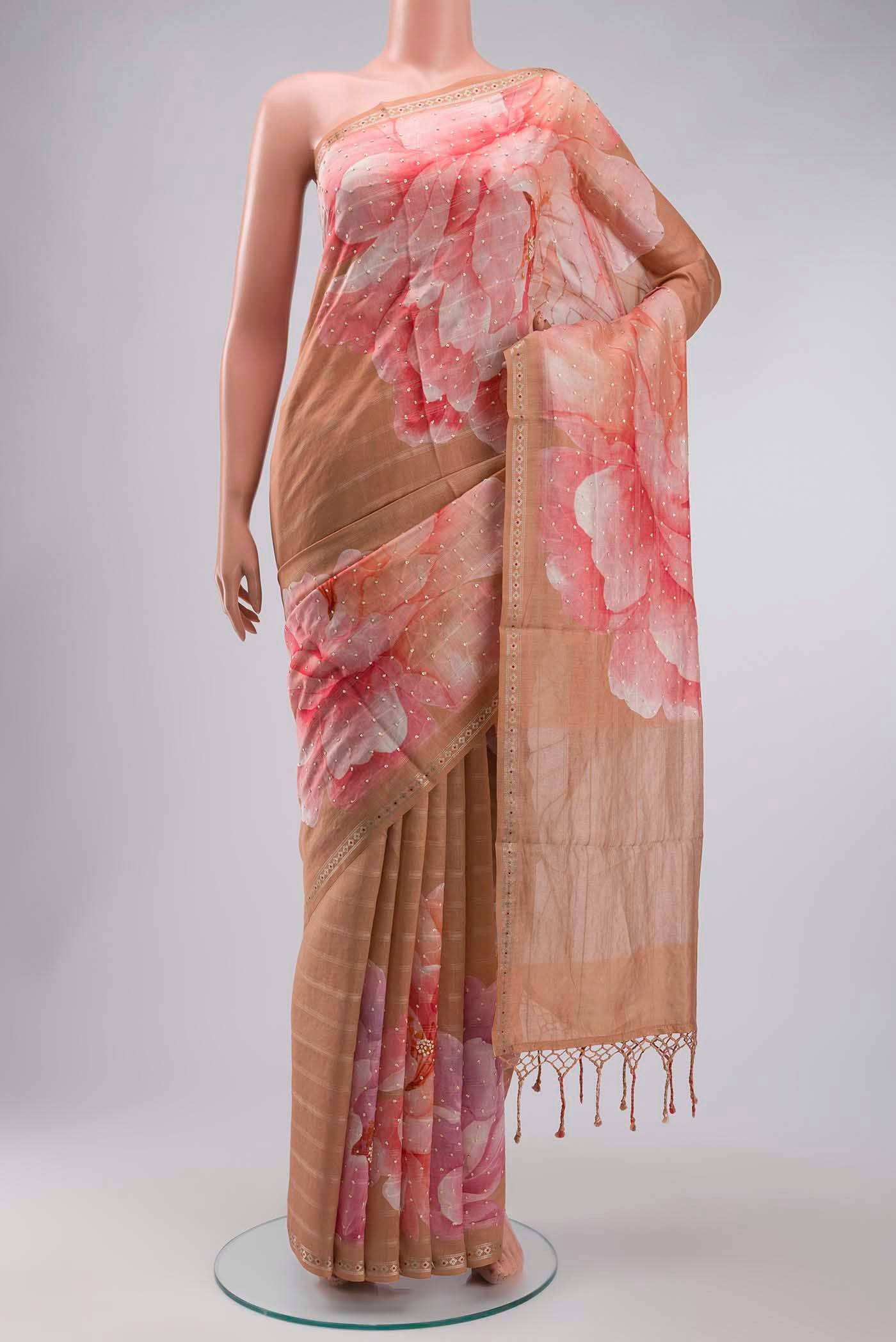 Peach Tussar Silk Saree