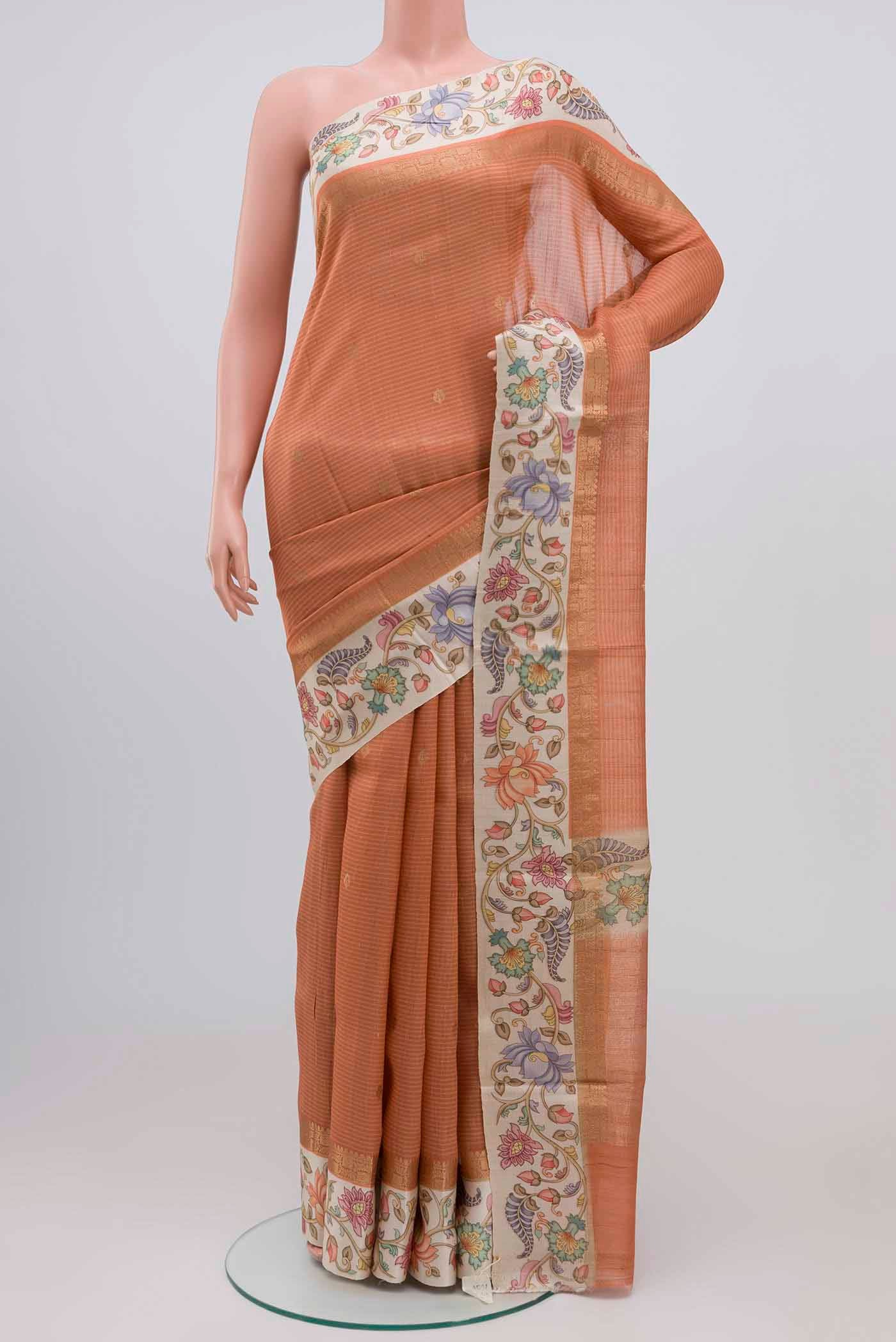 Peach Tussar Silk Saree