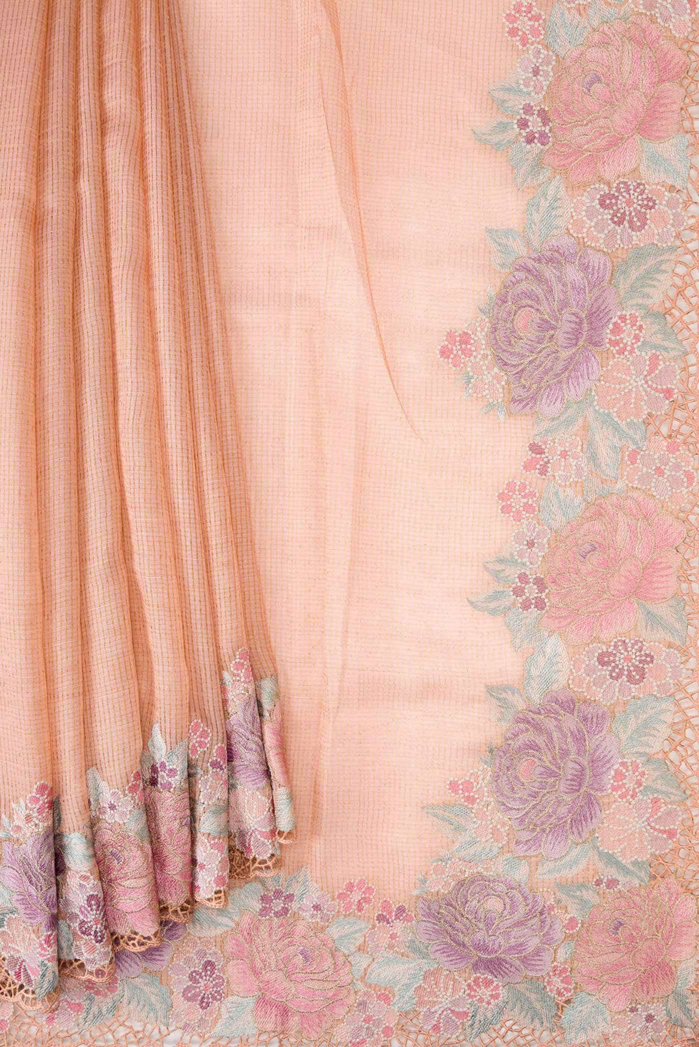 Peach Tussar Silk Saree - Image 2