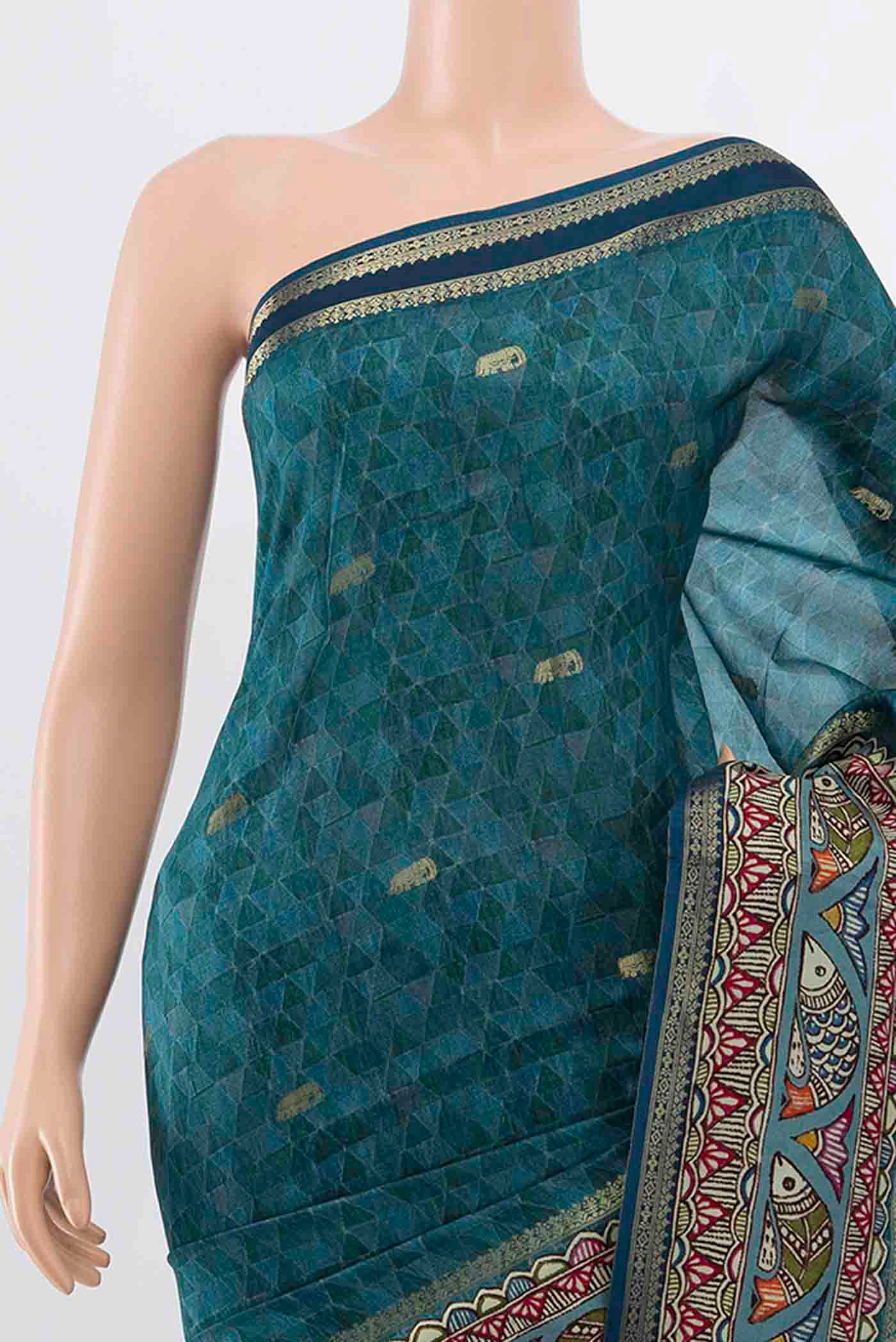 Peacock Blue Art Silk Saree - Image 2
