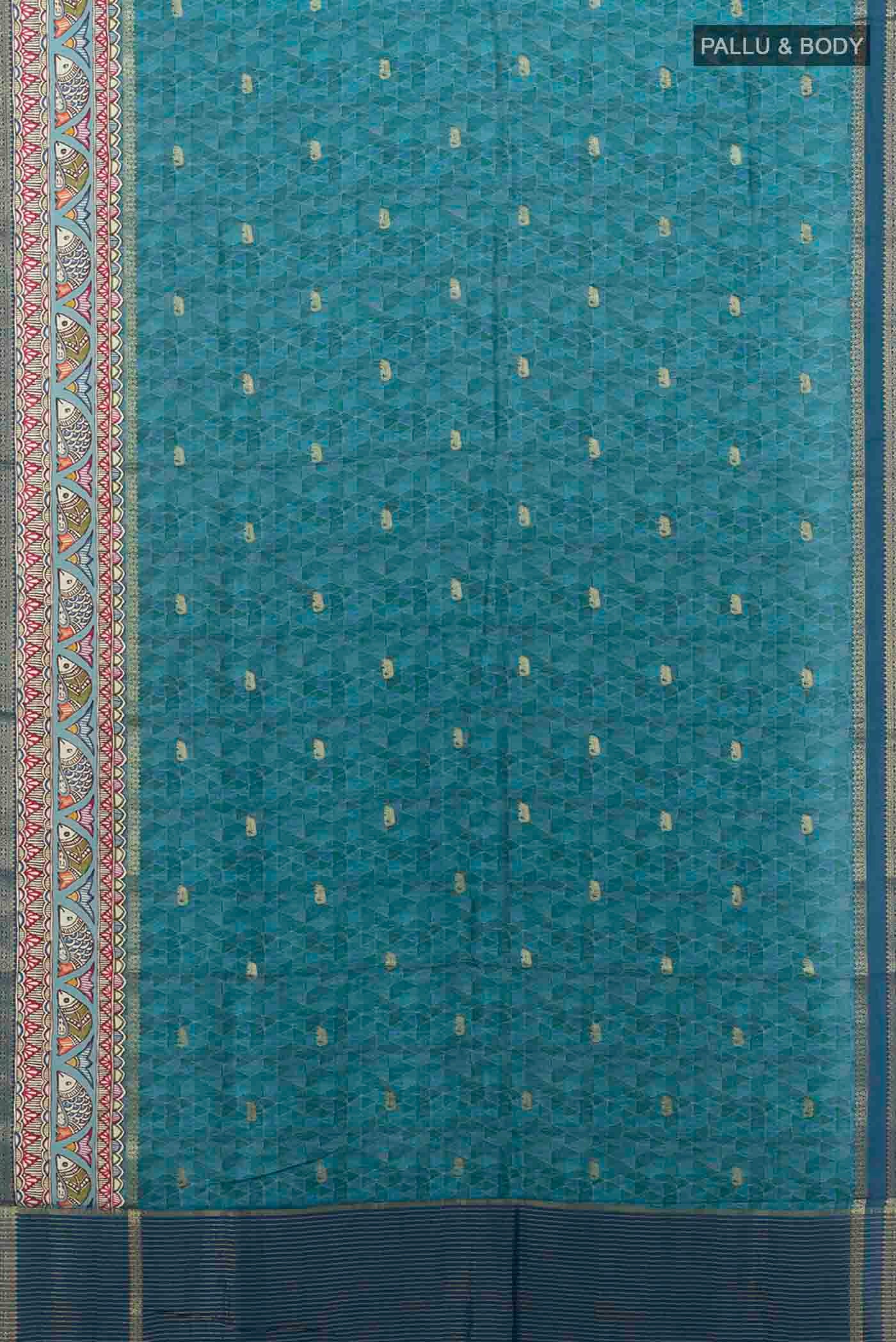 Peacock Blue Art Silk Saree - Image 5