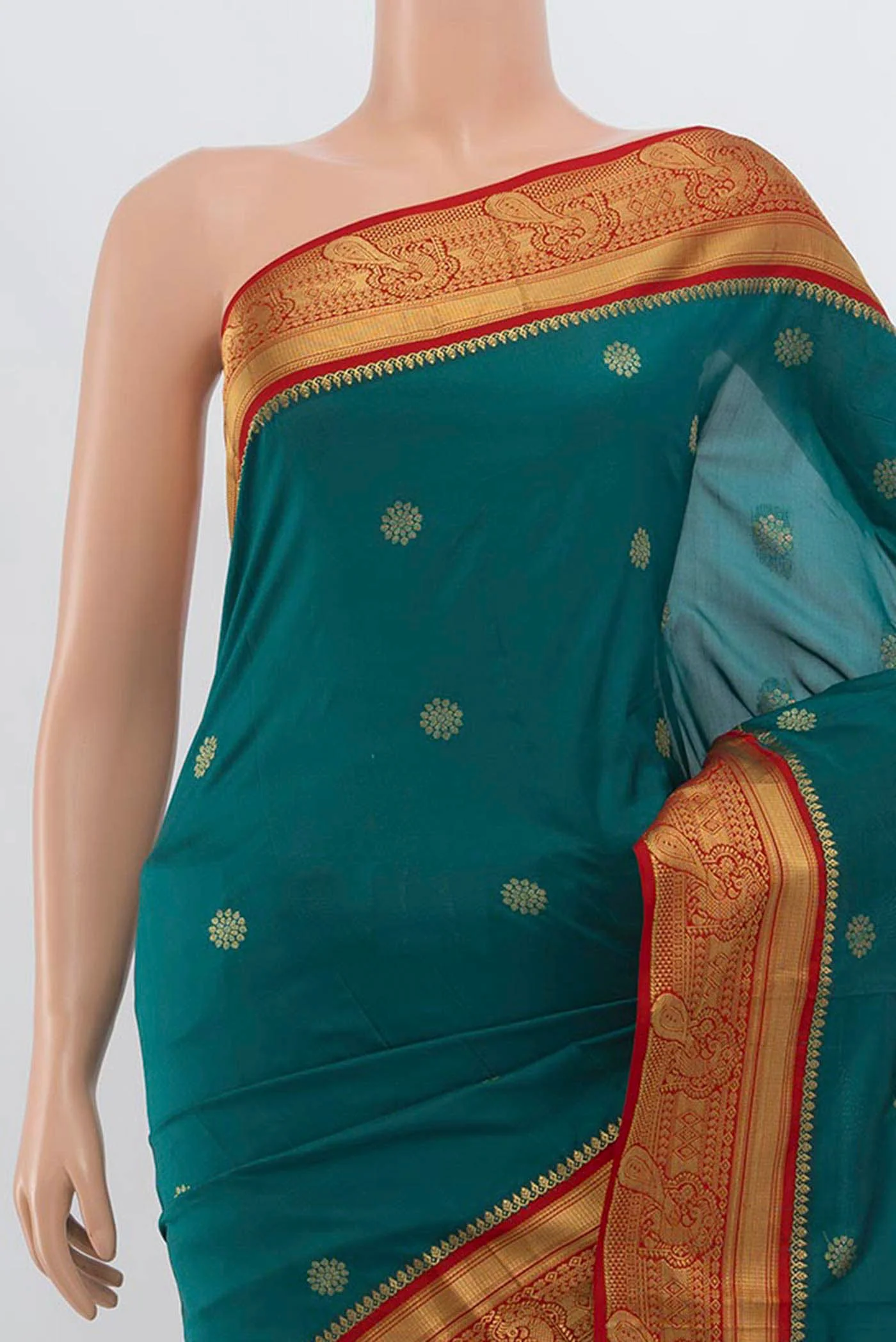 Peacock Blue Blended Bangalore Silk Saree - Image 2