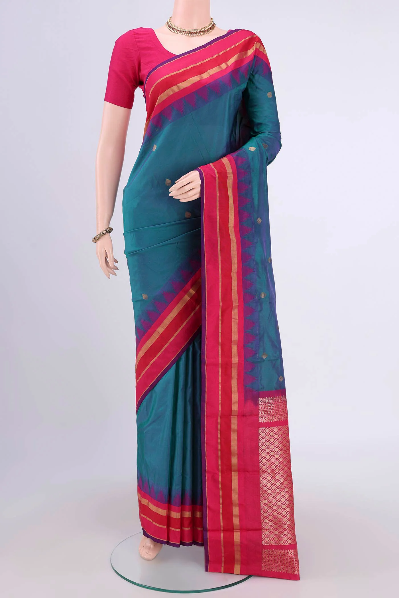 Peacock Blue Blended Bangalore Silk Saree