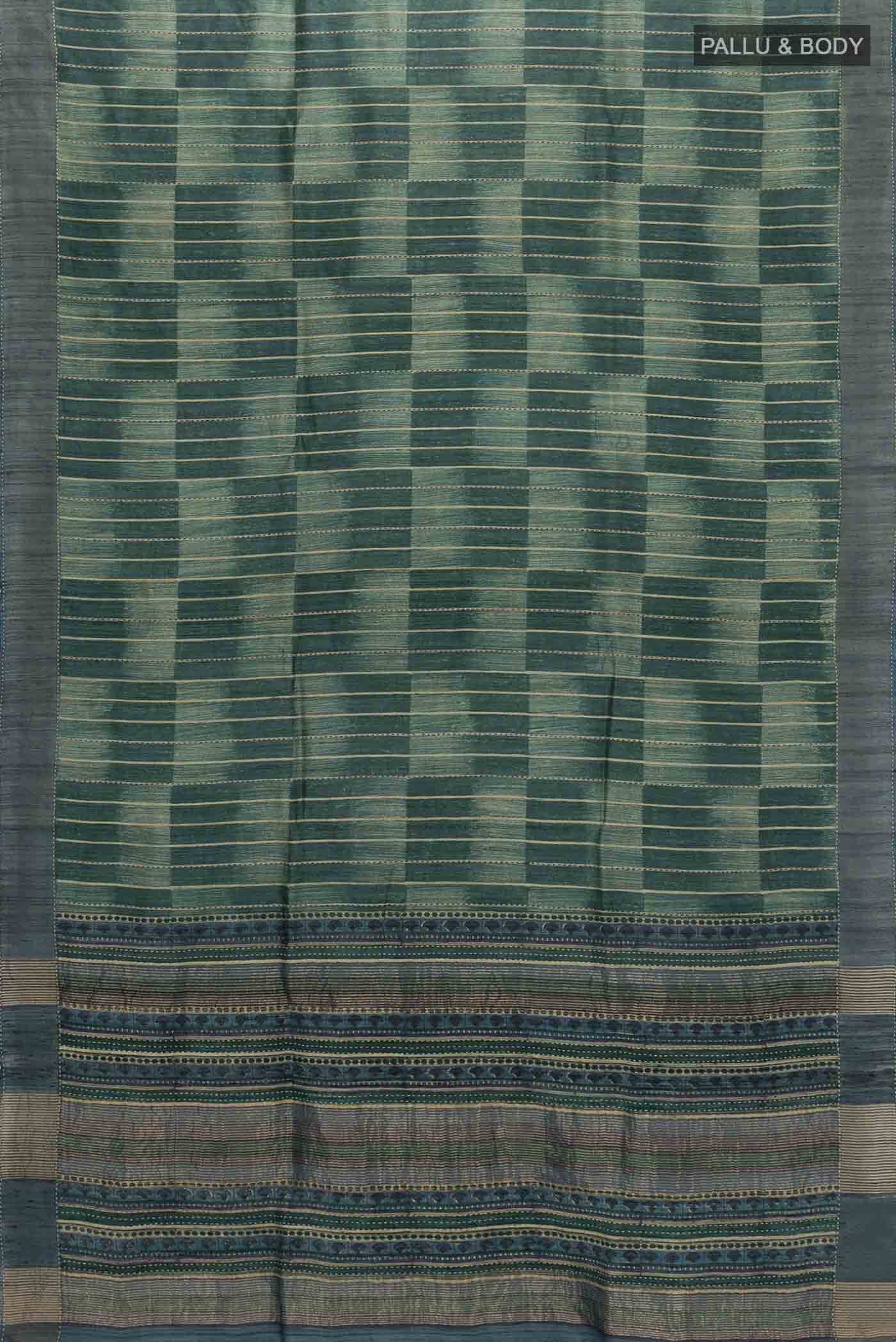 Peacock Blue Blended Tussar Saree - Image 5