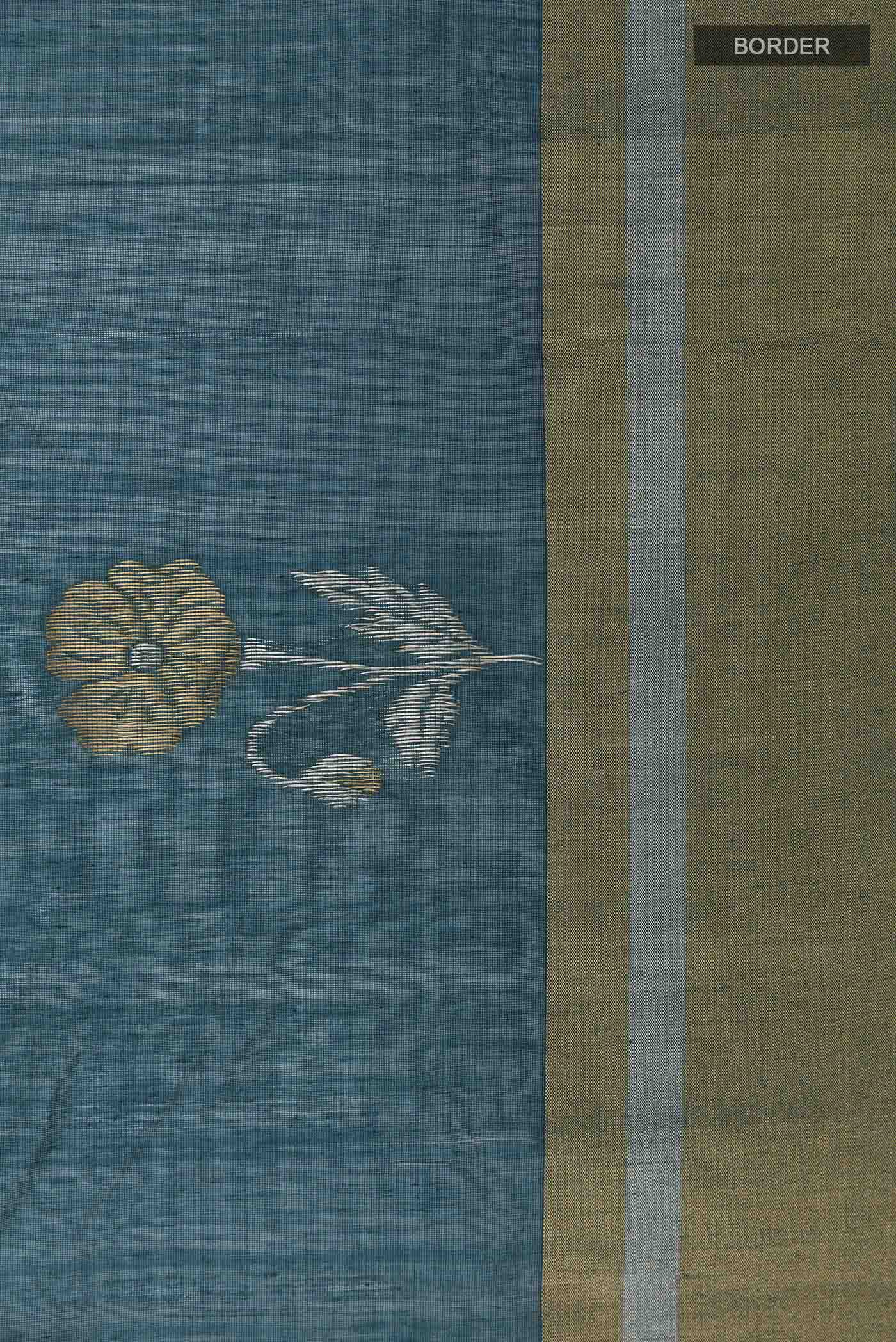 Peacock Blue Chanderi Silk Cotton Saree - Image 3