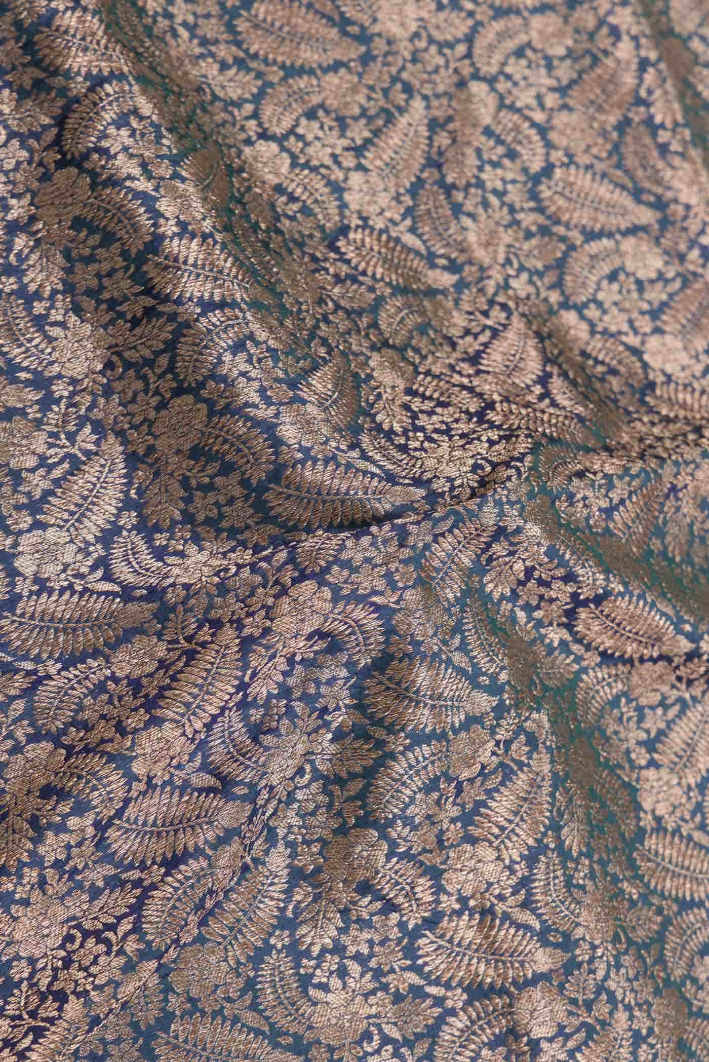 Peacock Blue Dual Tone Banarasi Silk Saree - Image 3