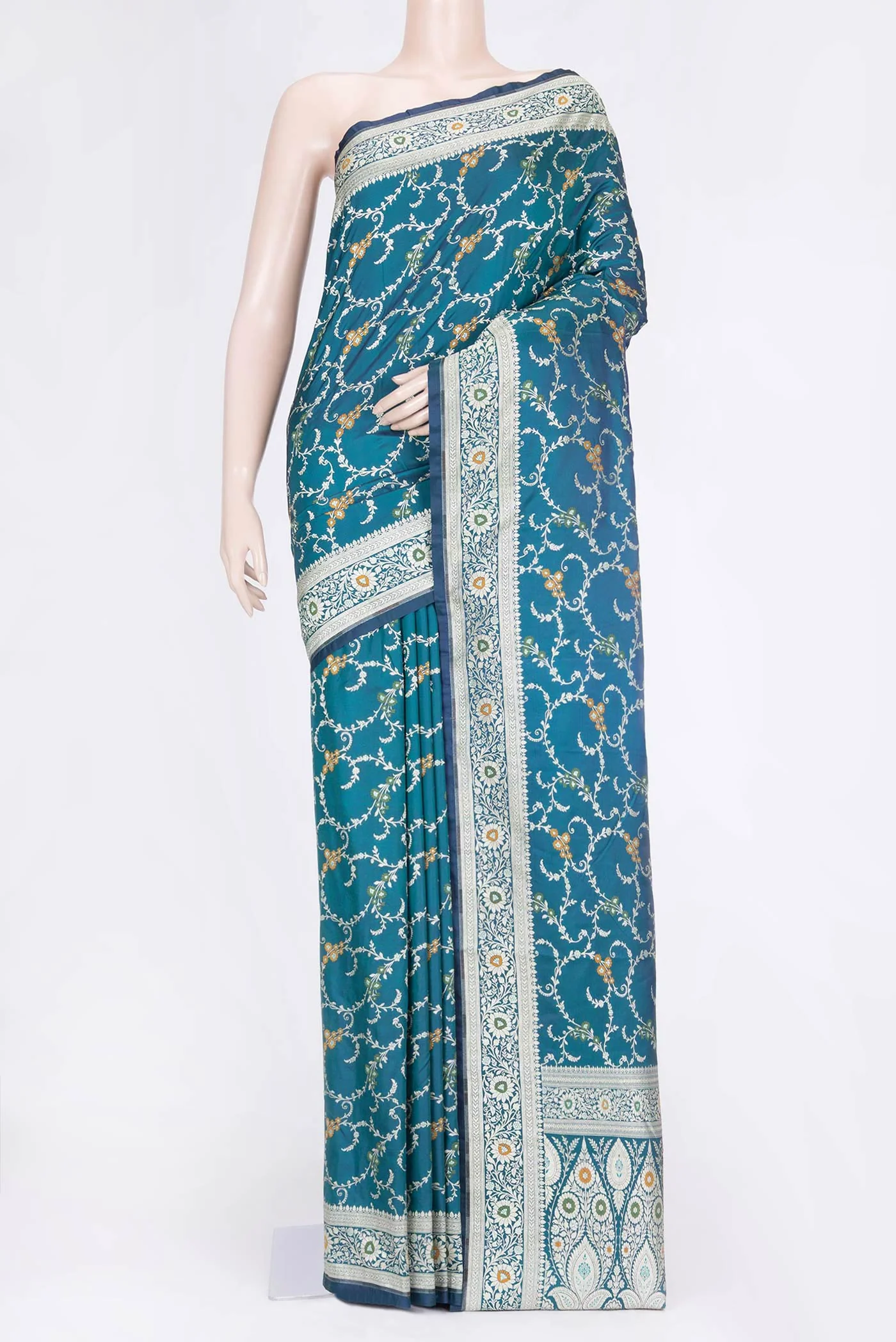 Peacock Blue Blended Banarasi Silk Saree