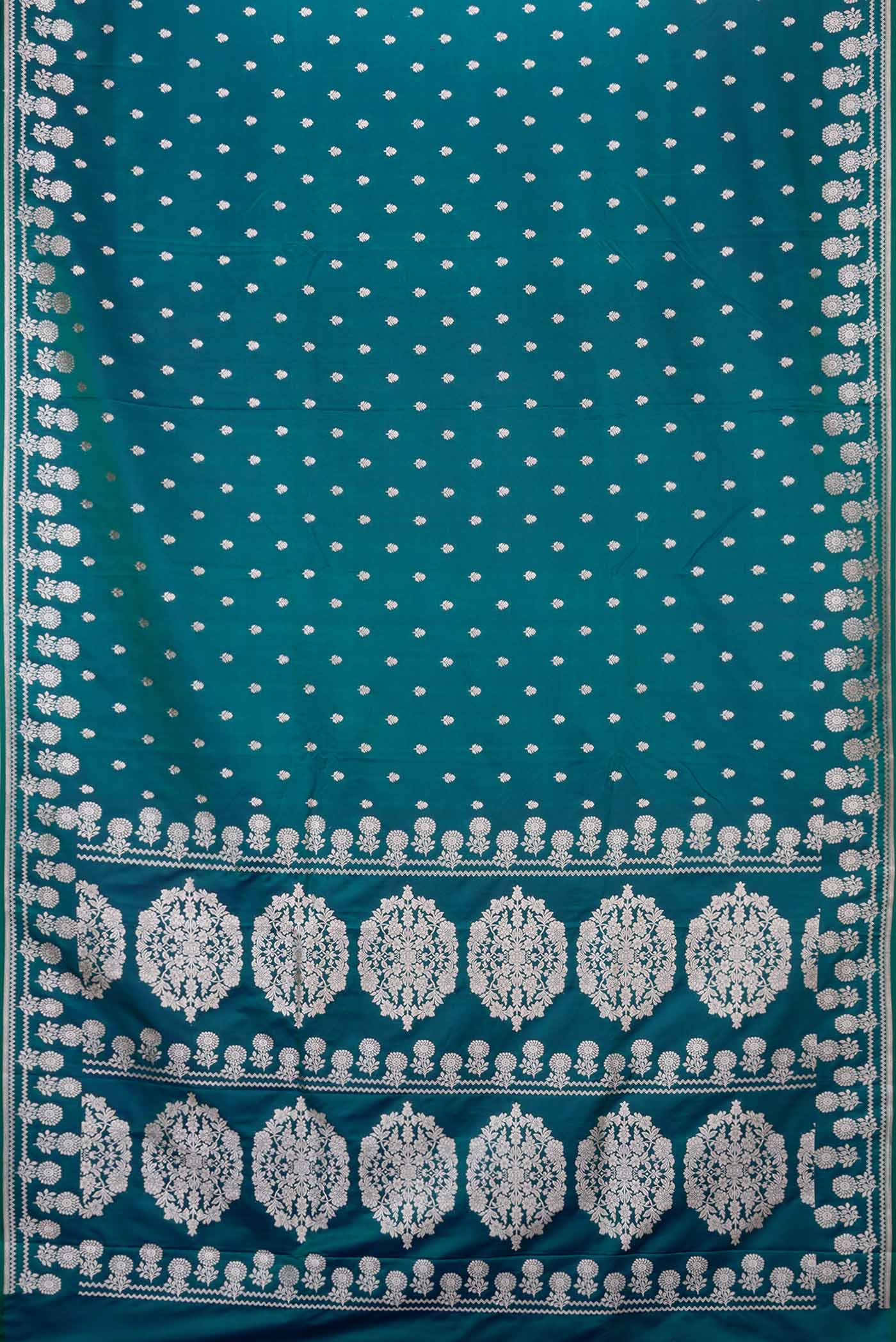 Peacock Blue Dual Tone Blended Banarasi Silk Saree - Image 3