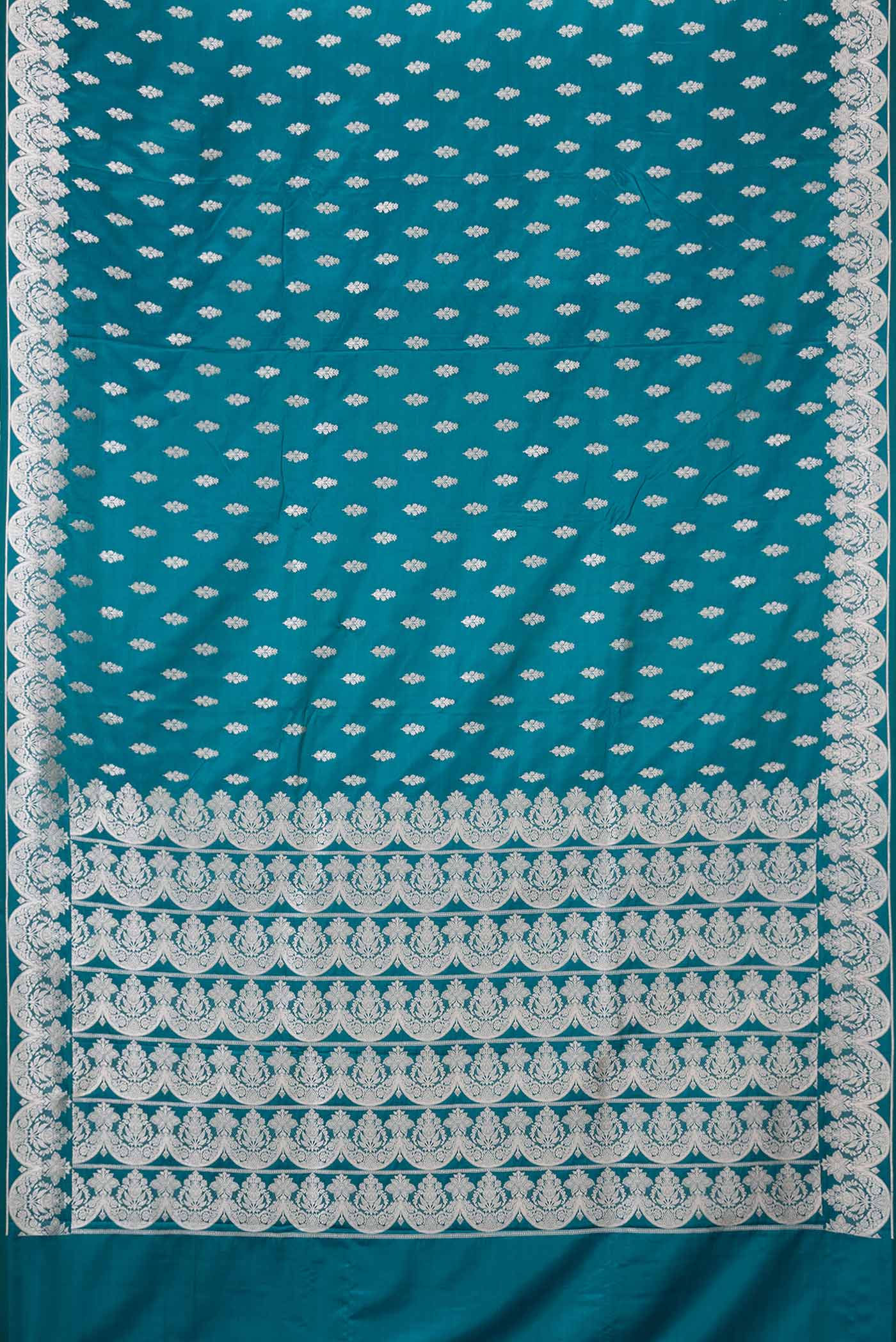 Peacock Blue Dual Tone Blended Banarasi Silk Saree - Image 3