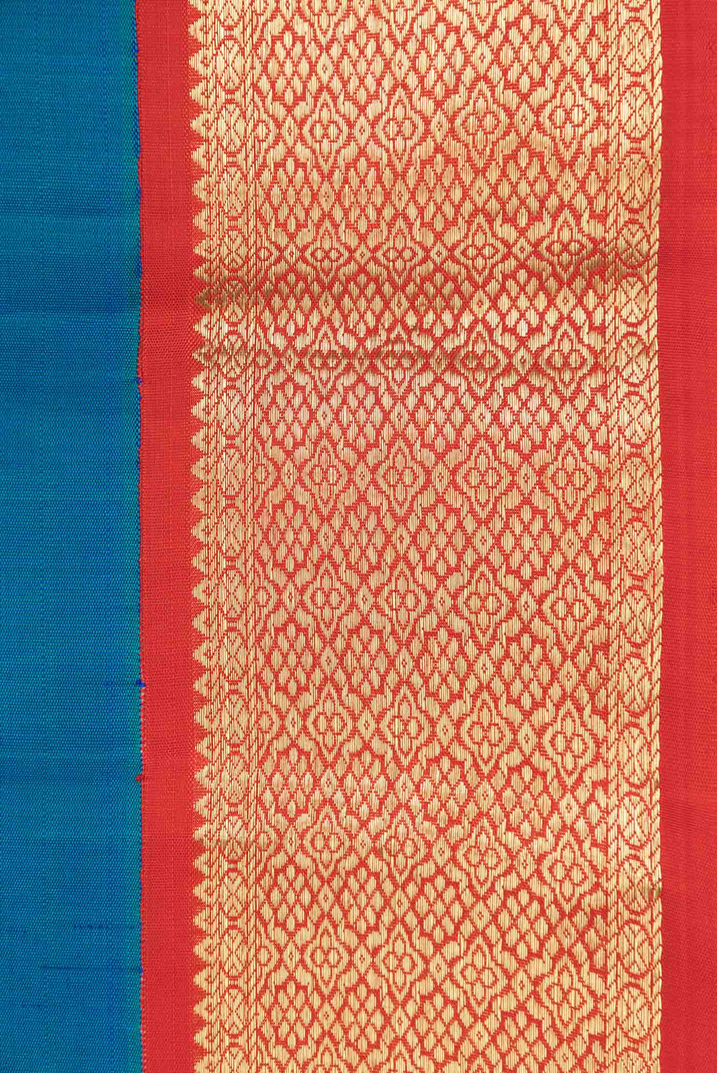 Peacock Blue Dual Tone Kanjivaram Saree - Image 3