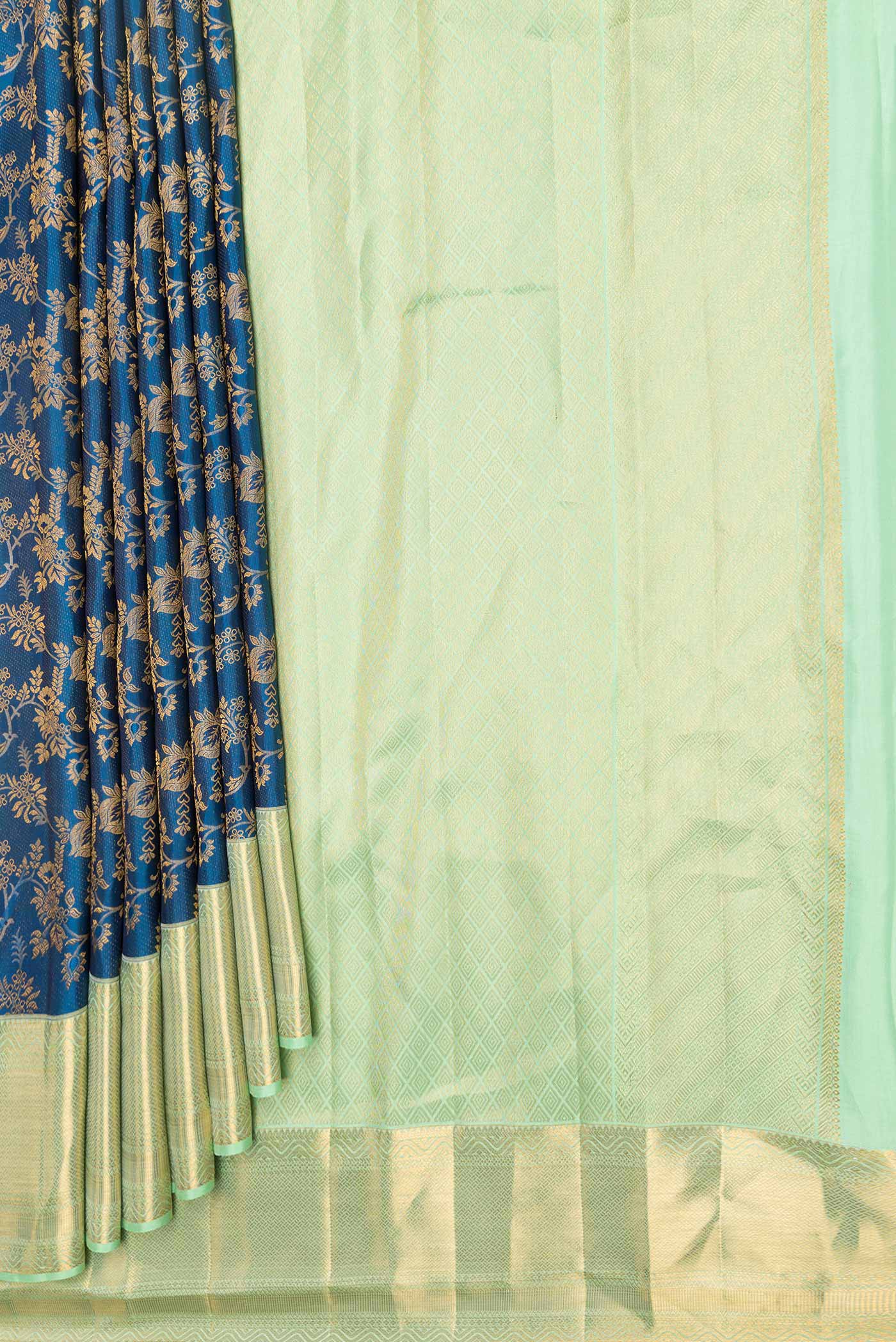 Peacock Blue Dual Tone Kanchipuram Saree - Image 4
