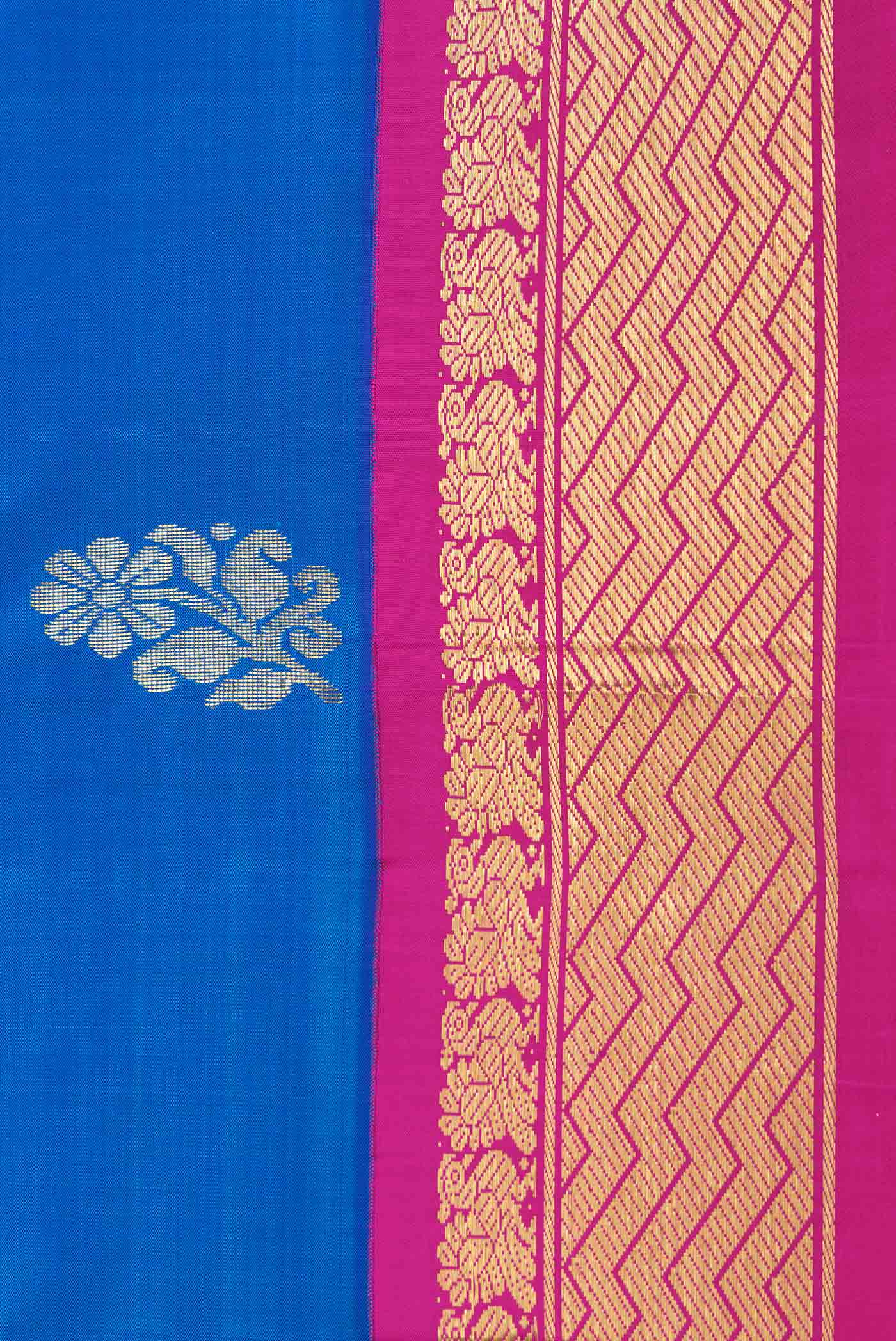 Peacock Blue Dual Tone Kanchipuram Saree - Image 3