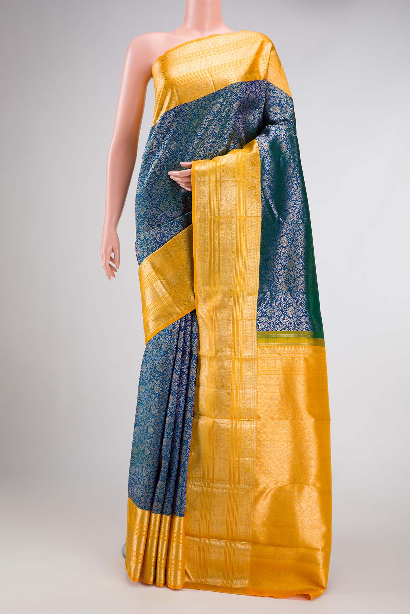 Peacock Blue Kanchipuram Silk Saree