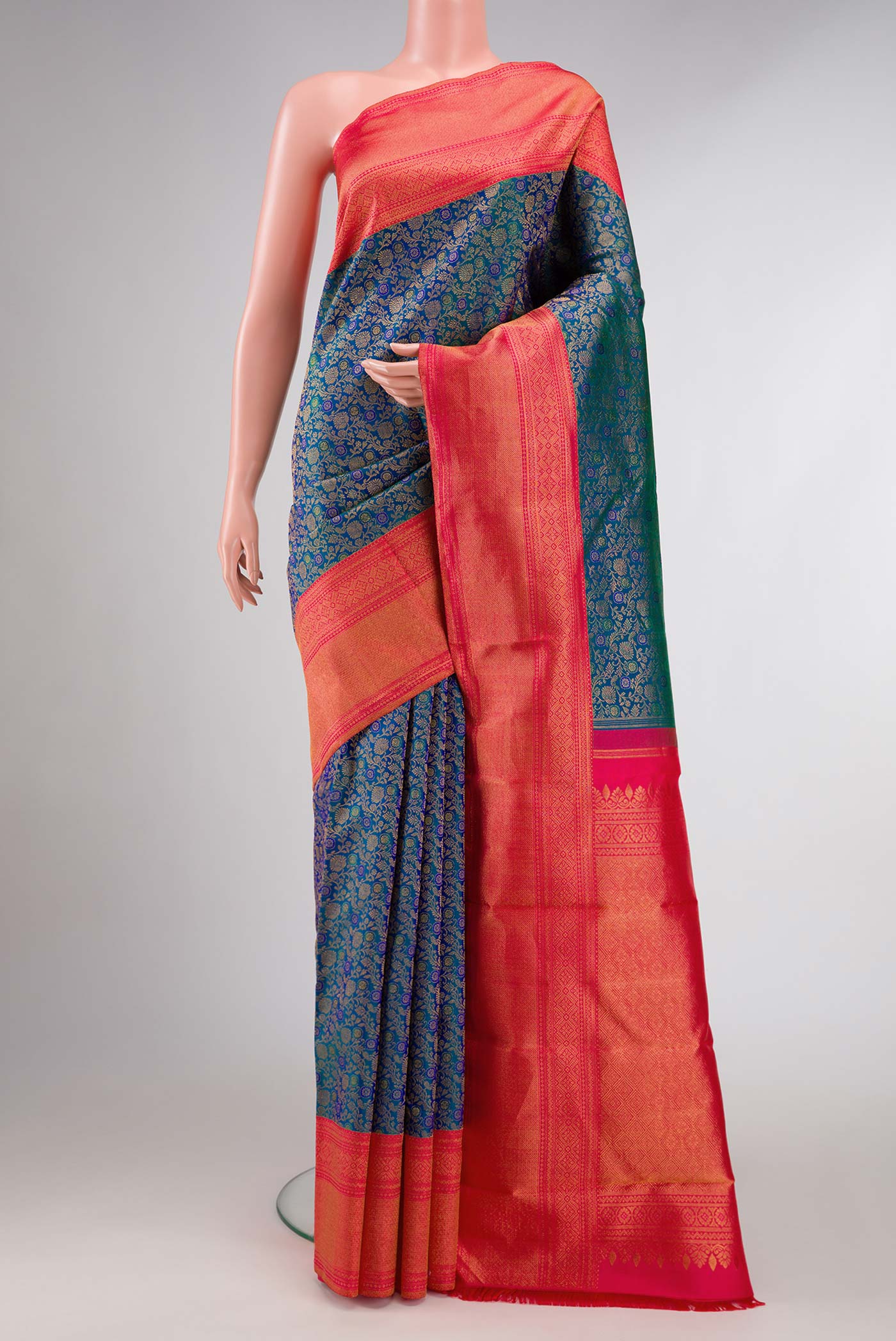 Peacock Blue Dual Tone Kanchipuram Silk Saree
