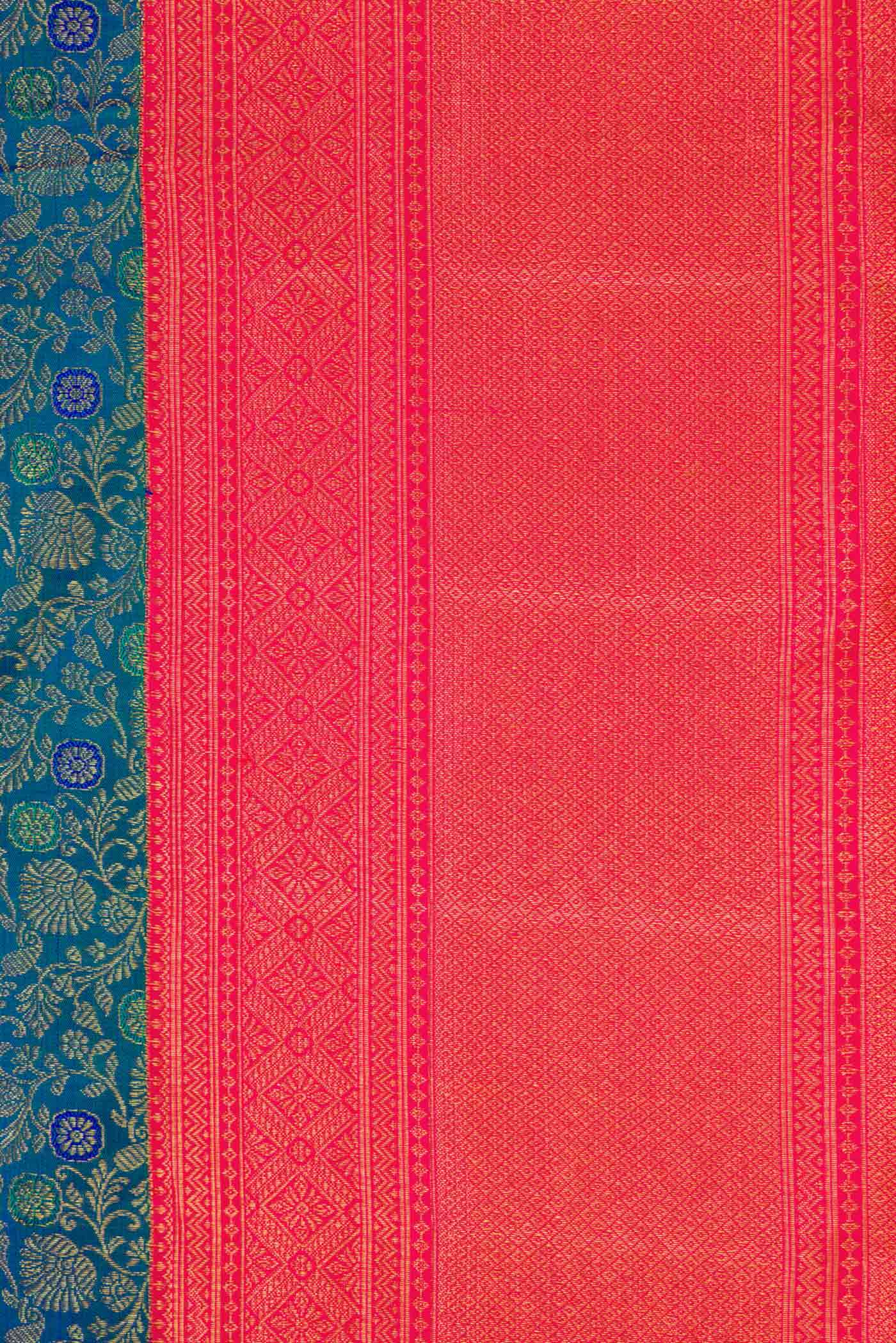 Peacock Blue Dual Tone Kanchipuram Silk Saree - Image 3