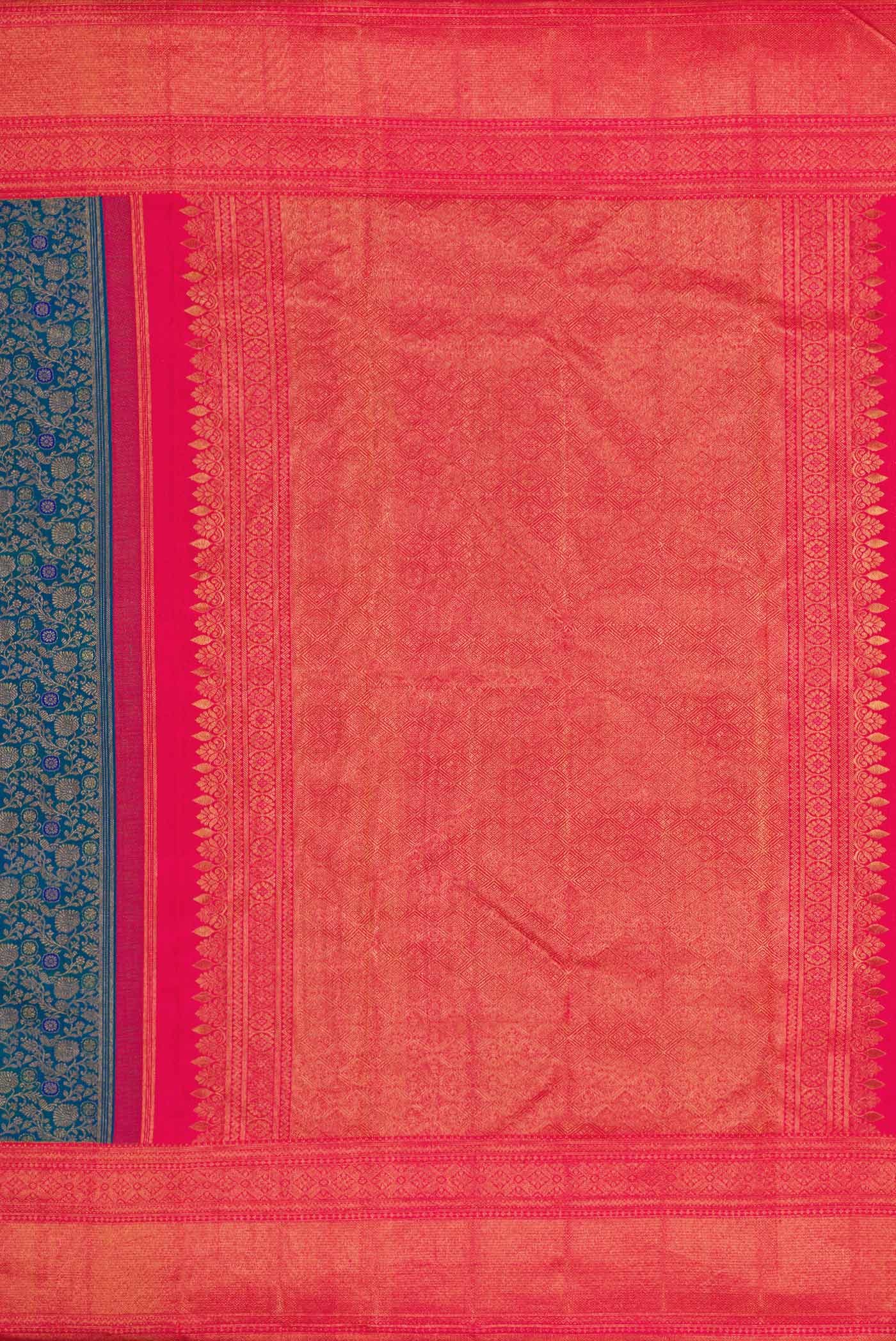 Peacock Blue Dual Tone Kanchipuram Silk Saree - Image 7