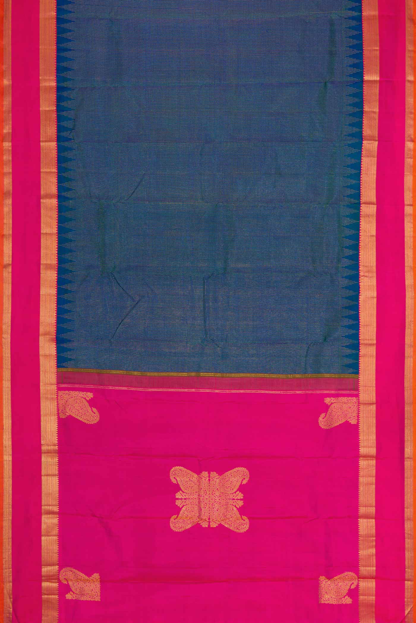Peacock Blue Dual Tone Kanjivaram Silk Saree - Image 6