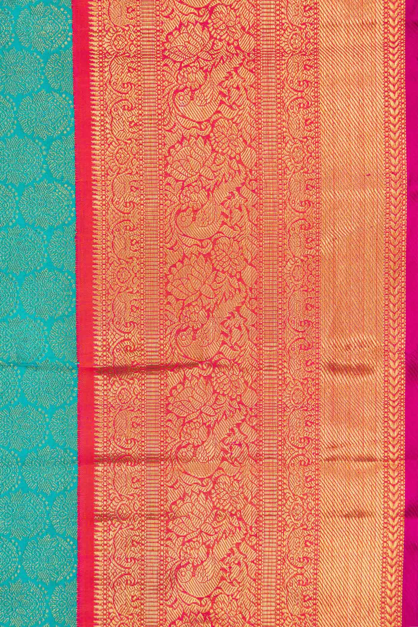 Peacock Blue Dual Tone Kanchipuram Silk Saree - Image 3