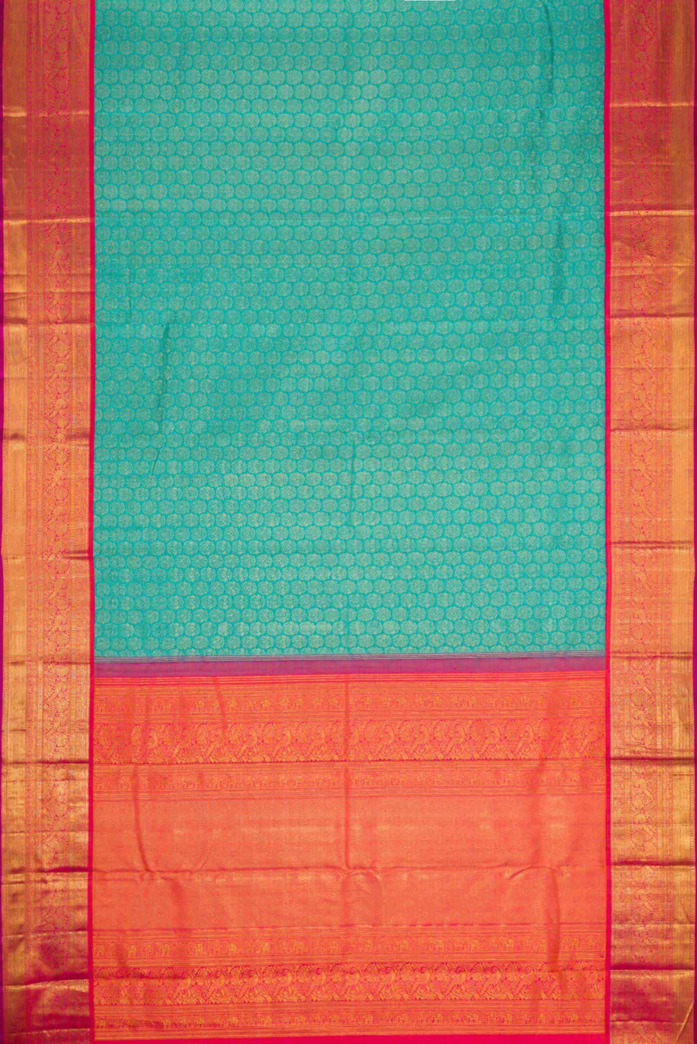 Peacock Blue Dual Tone Kanchipuram Silk Saree - Image 6