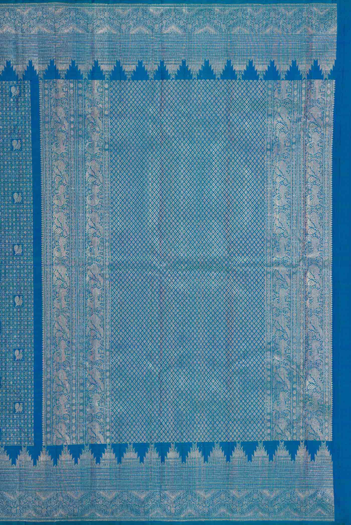 Peacock Blue Dual Tone Kanchipuram Silk Saree - Image 7
