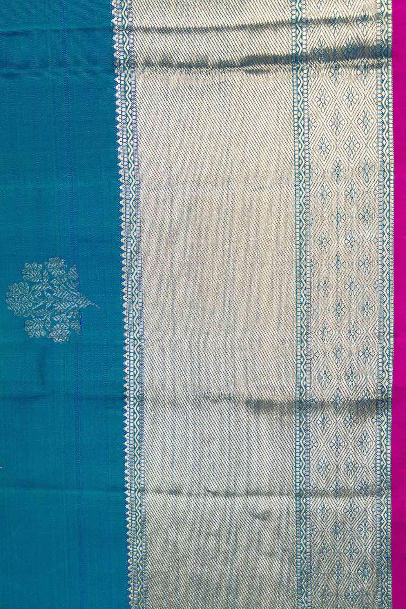 Peacock Blue Dual Tone Kanjivaram Silk Saree - Image 3