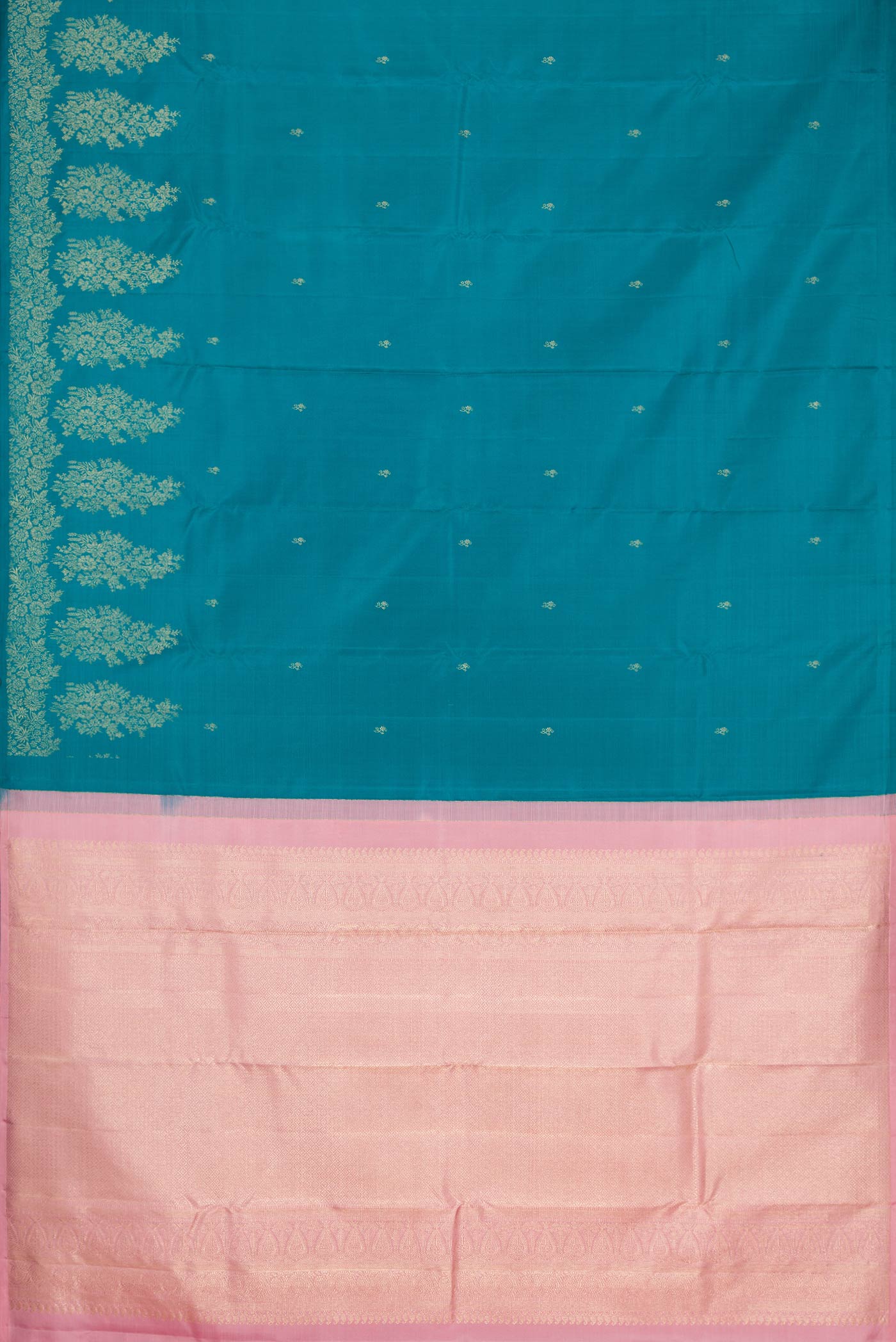 Peacock Blue Dual Tone Kanjivaram Silk Saree - Image 6